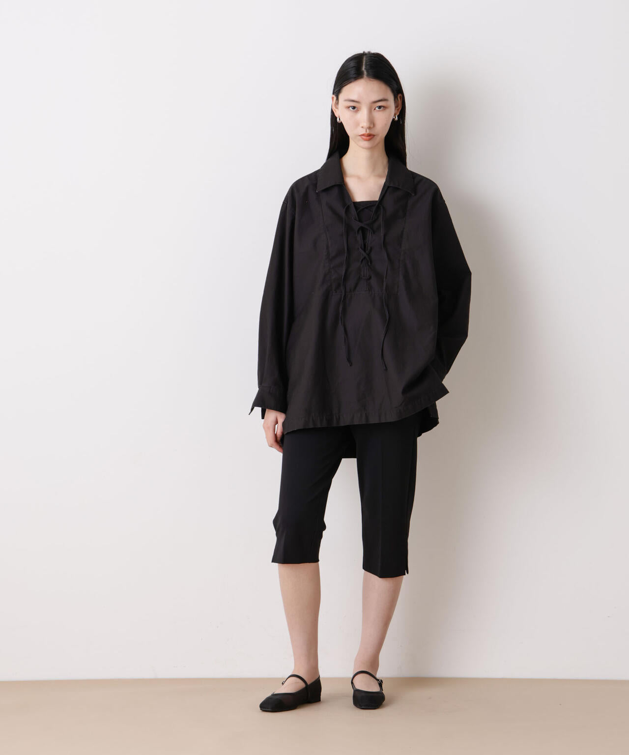 「STEVELOUR」コットンレースアップチュニックシャツ 6696112305