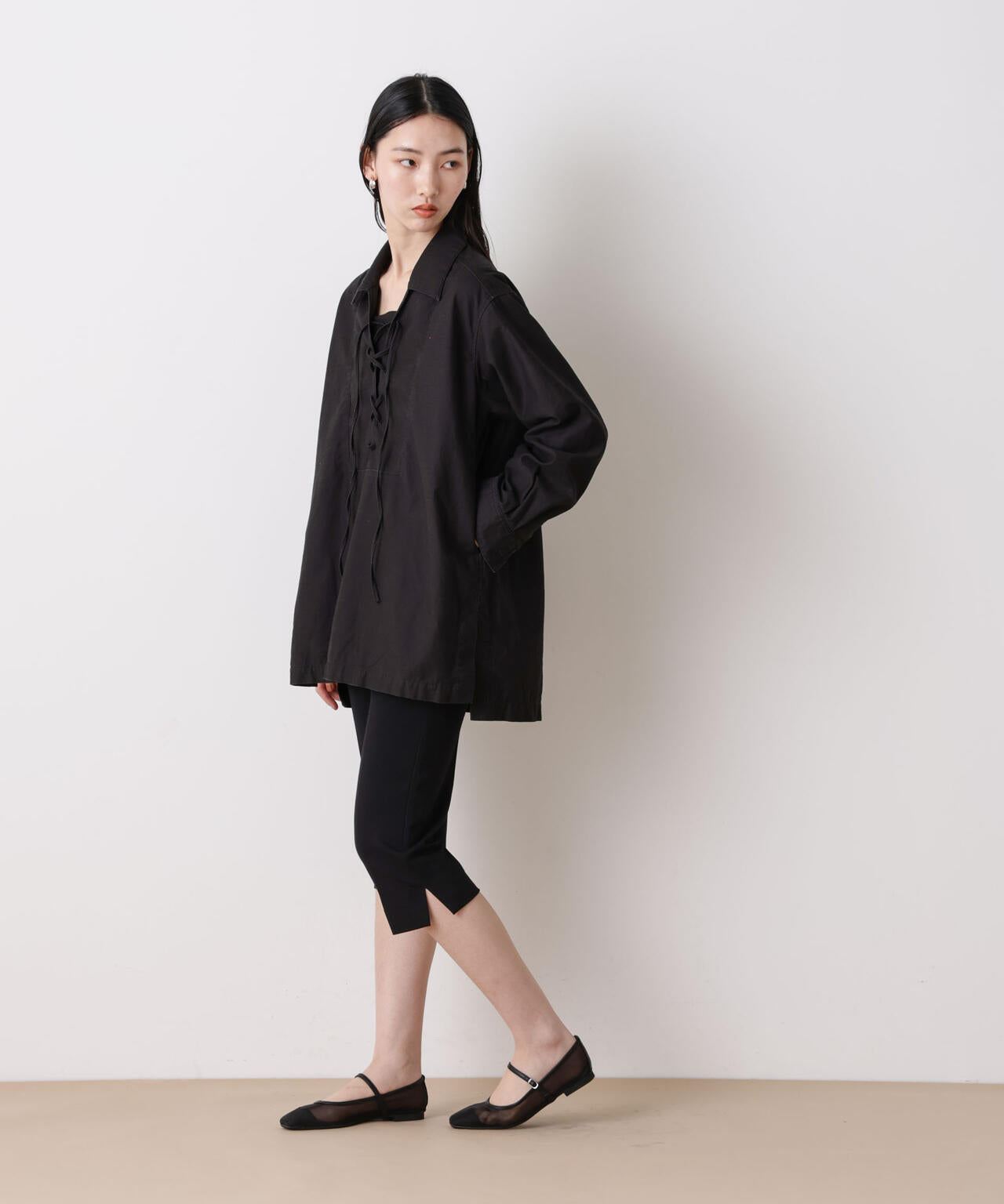 「STEVELOUR」コットンレースアップチュニックシャツ 6696112305