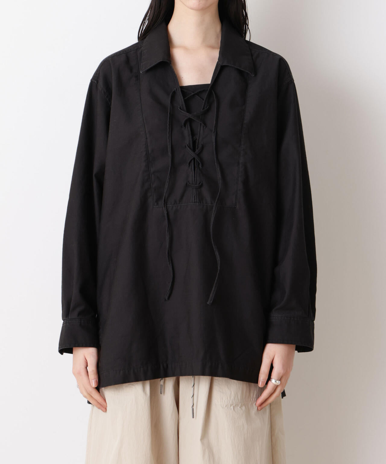 「STEVELOUR」コットンレースアップチュニックシャツ 6696112305