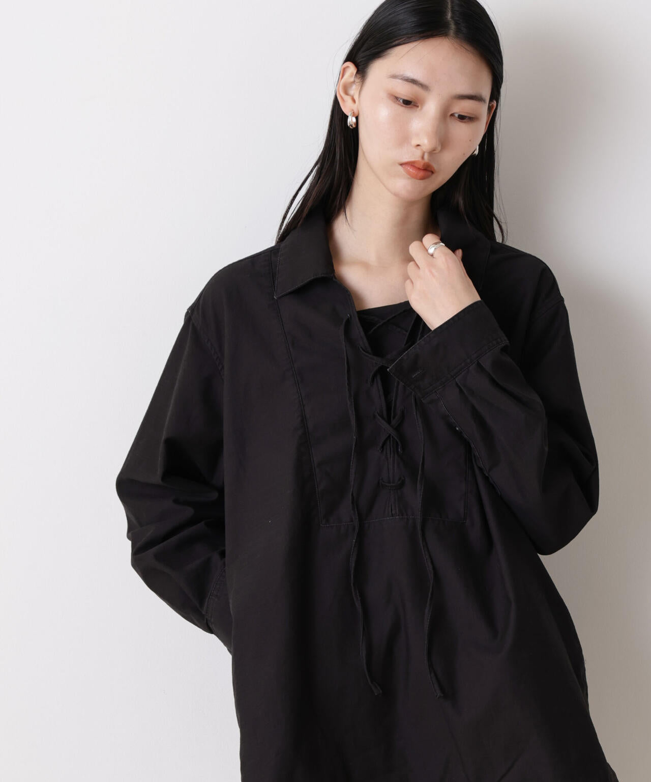 「STEVELOUR」コットンレースアップチュニックシャツ 6696112305