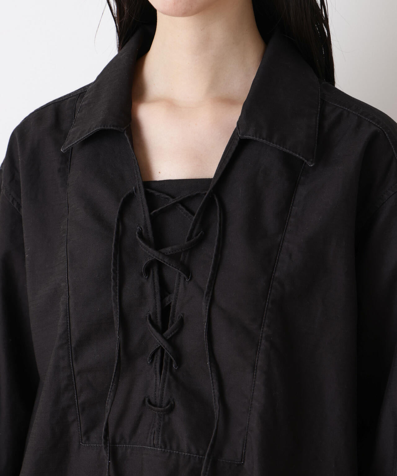 「STEVELOUR」コットンレースアップチュニックシャツ 6696112305