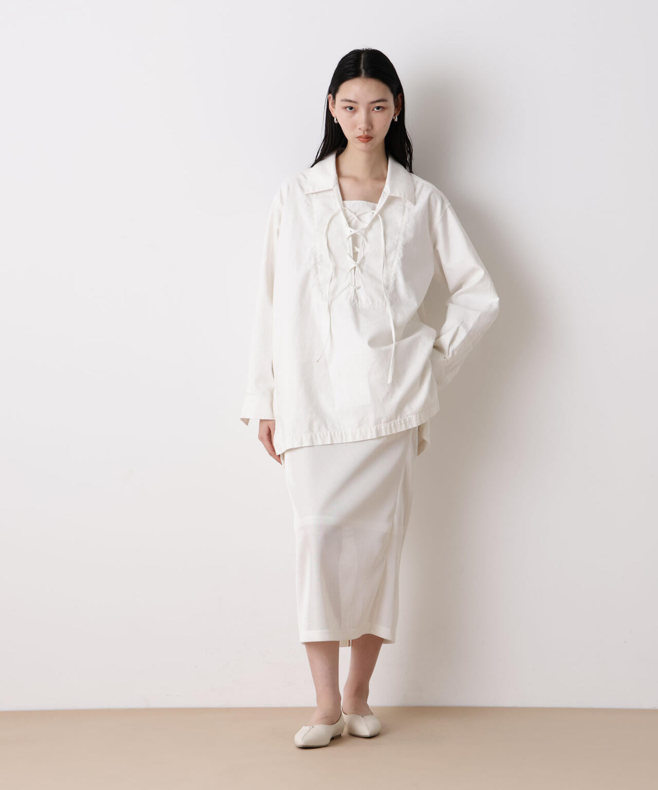 「STEVELOUR」コットンレースアップチュニックシャツ 6696112305