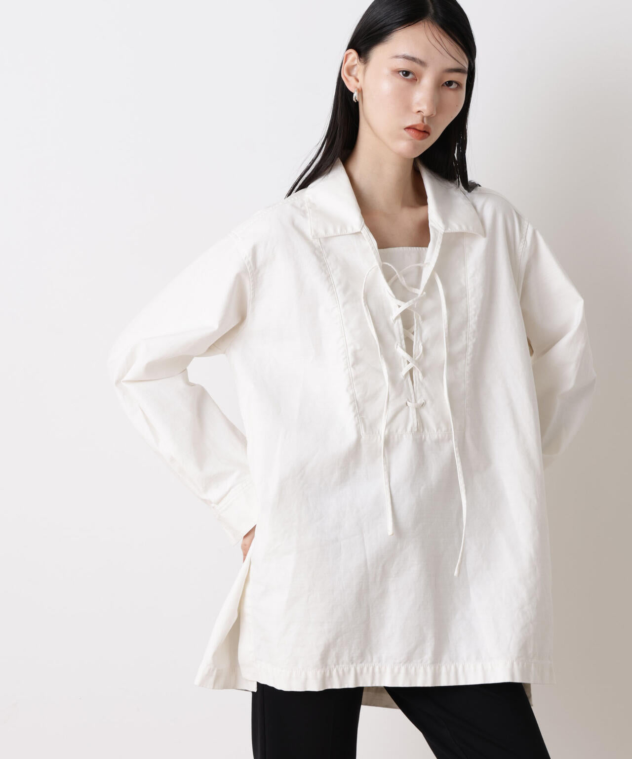 「STEVELOUR」コットンレースアップチュニックシャツ