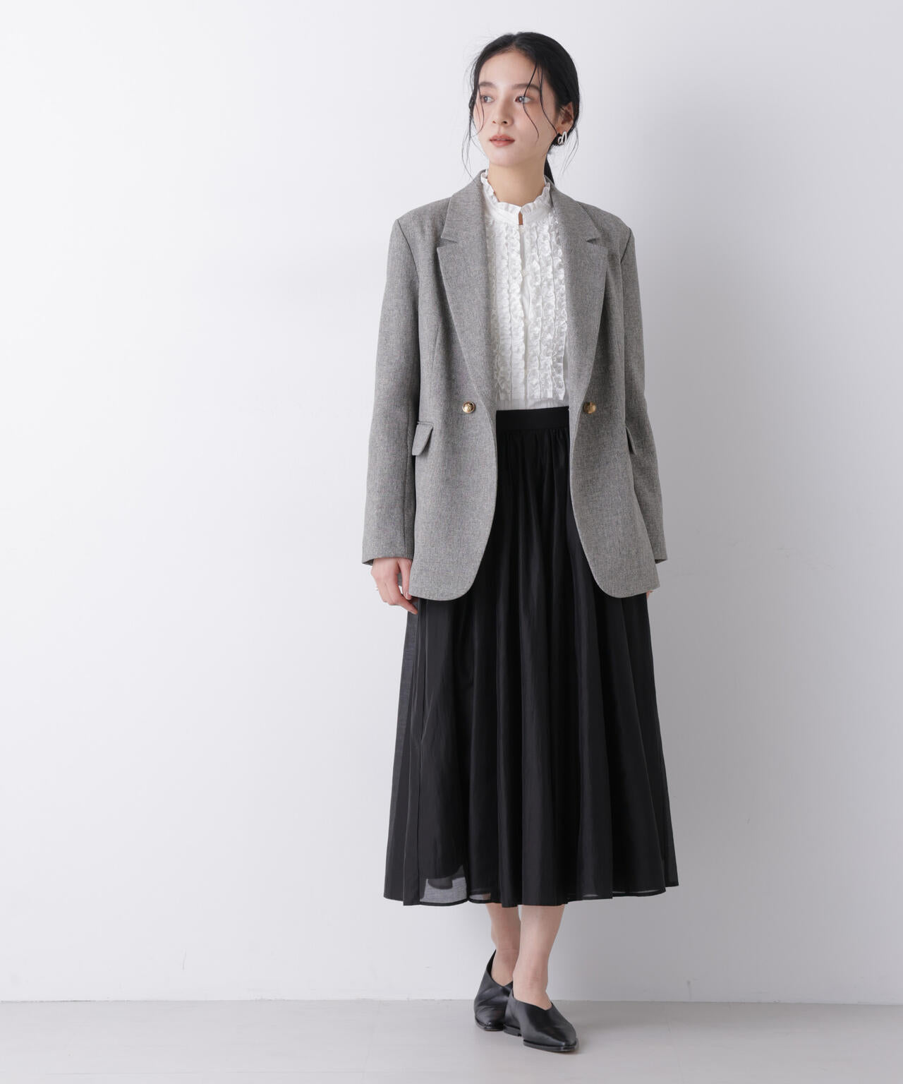 FRAMeWORK TWRカルゼDBジャケット ブレザー グレー　銀ボタン ツイーディー カルゼ テーラード ダブル ジャケット