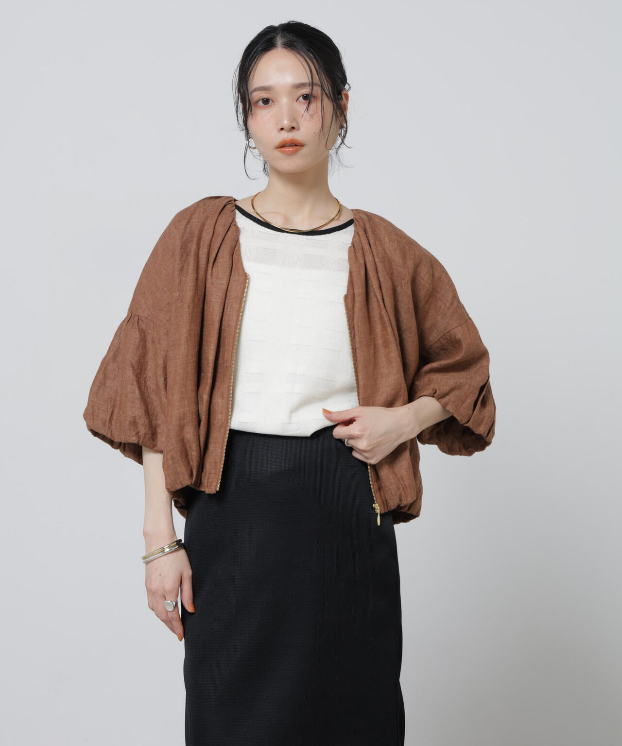 European Flax ギャザー バルーン ブルゾン ( セットアップ 可 )