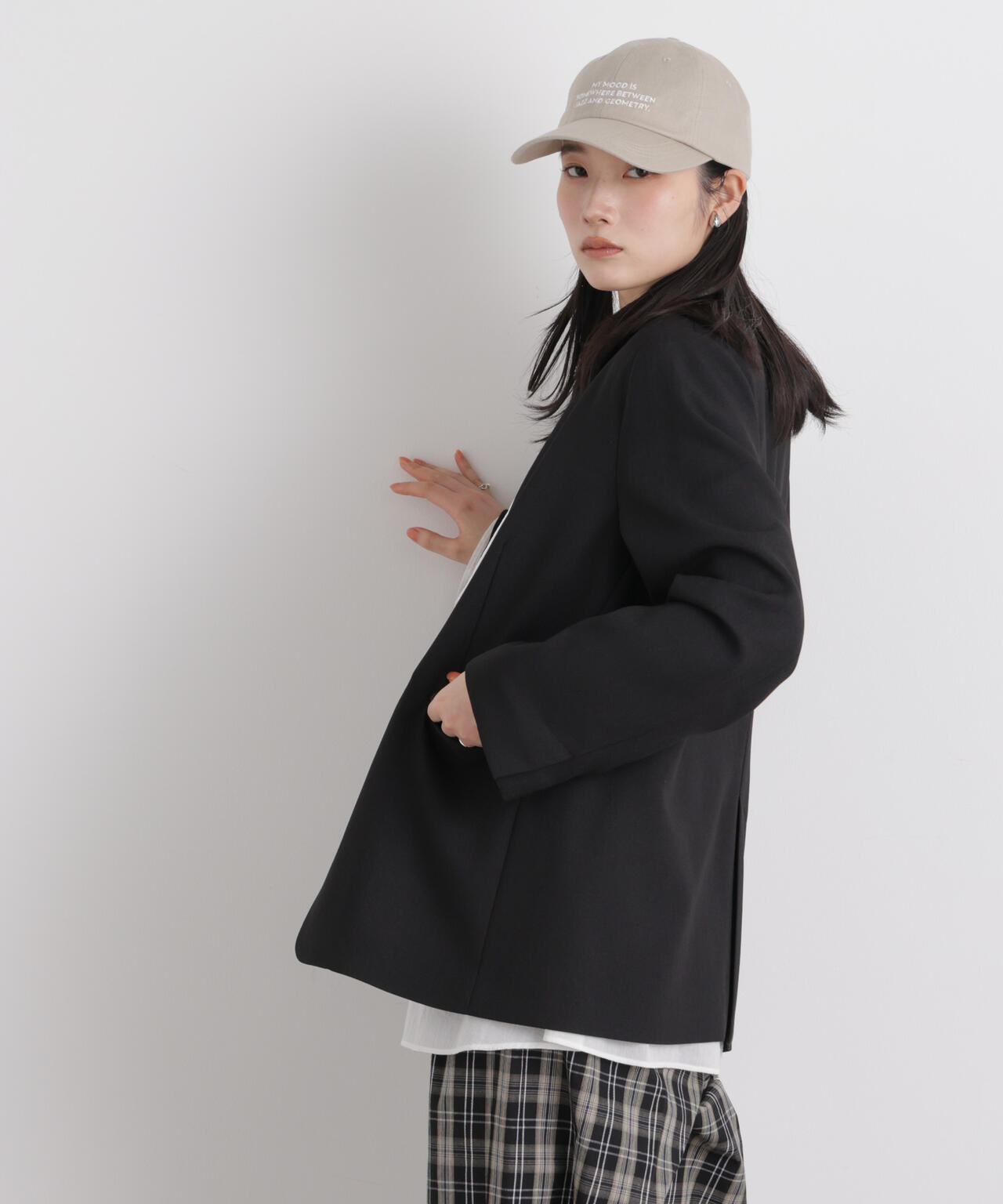 リネン ライク ツイル ラペルレス ジャケット