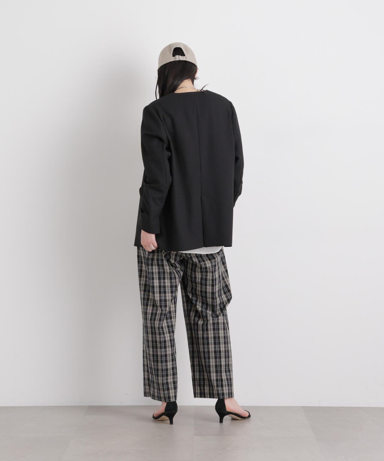 リネンライクツイルラペルレスジャケット 6696116309