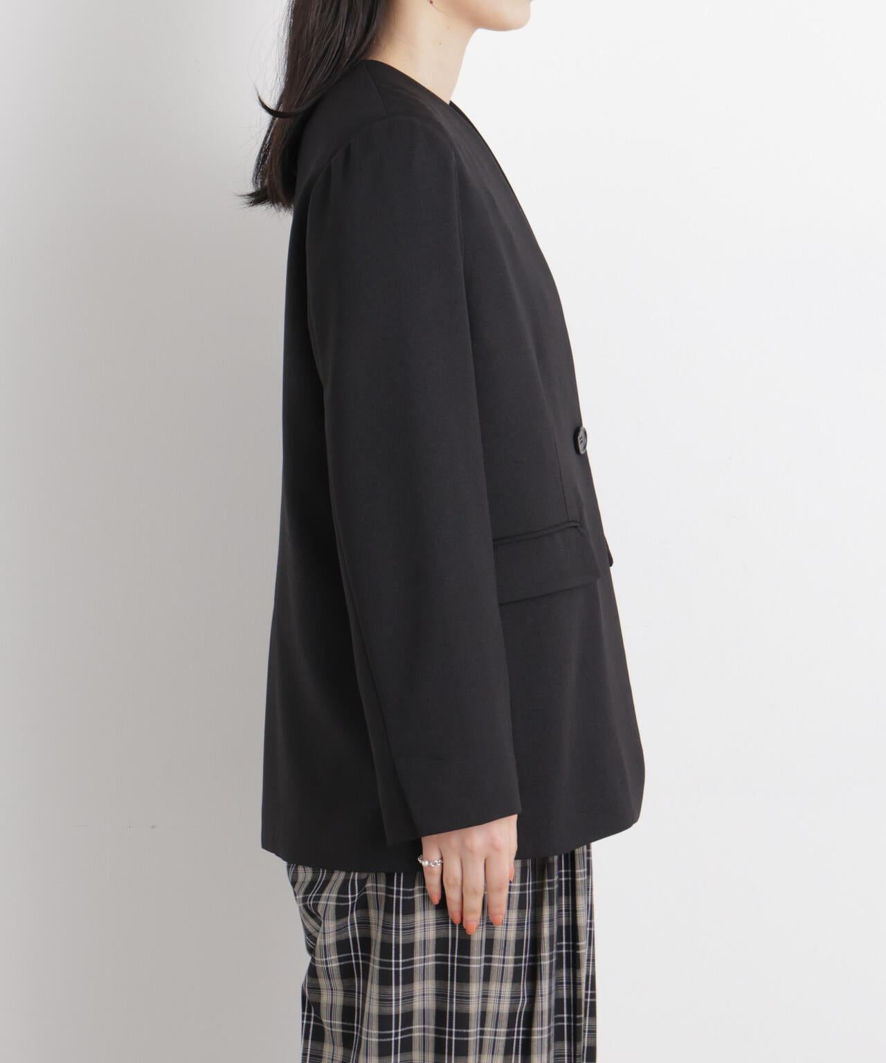 リネン ライク ツイル ラペルレス ジャケット
