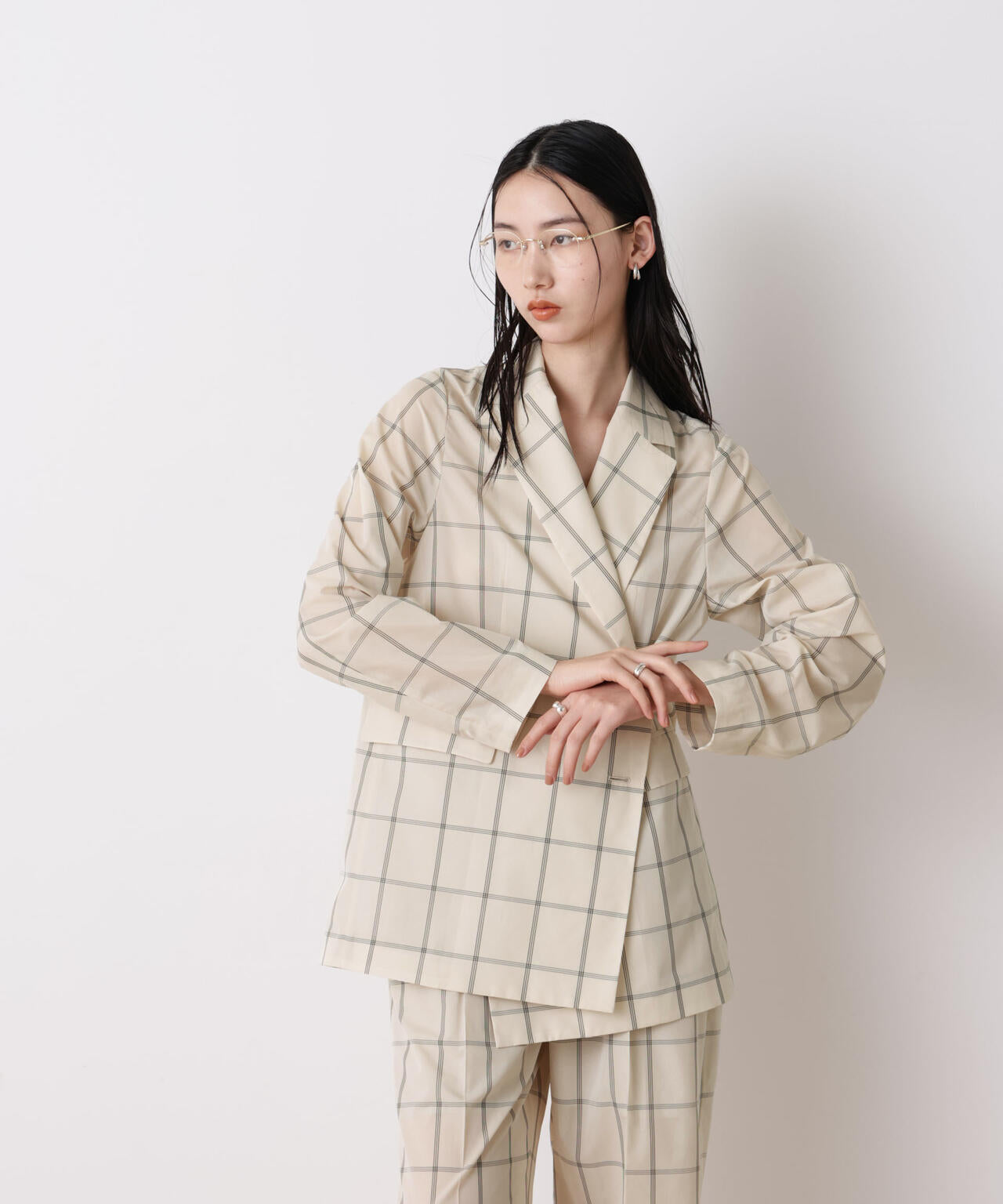 「STEVELOUR」オーガンチェックジャケット(セットアップ可) 6696116314