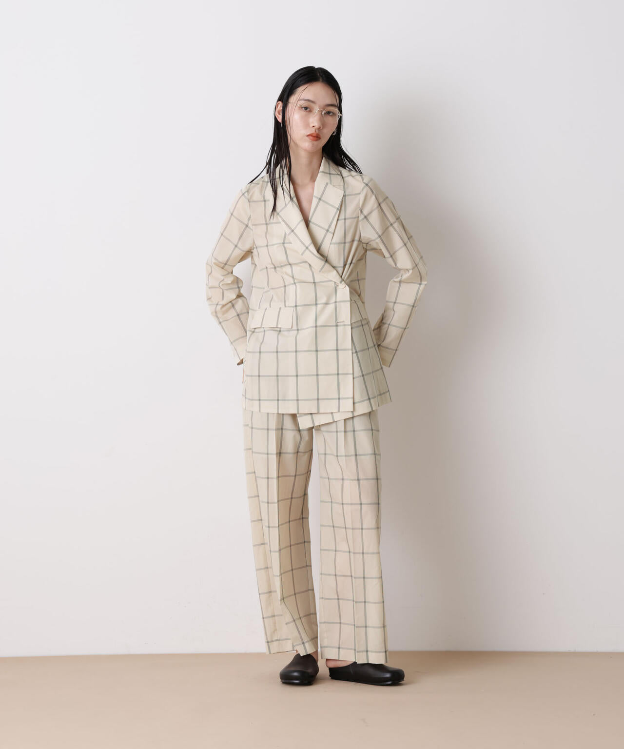 「STEVELOUR」オーガンチェックジャケット(セットアップ可) 6696116314