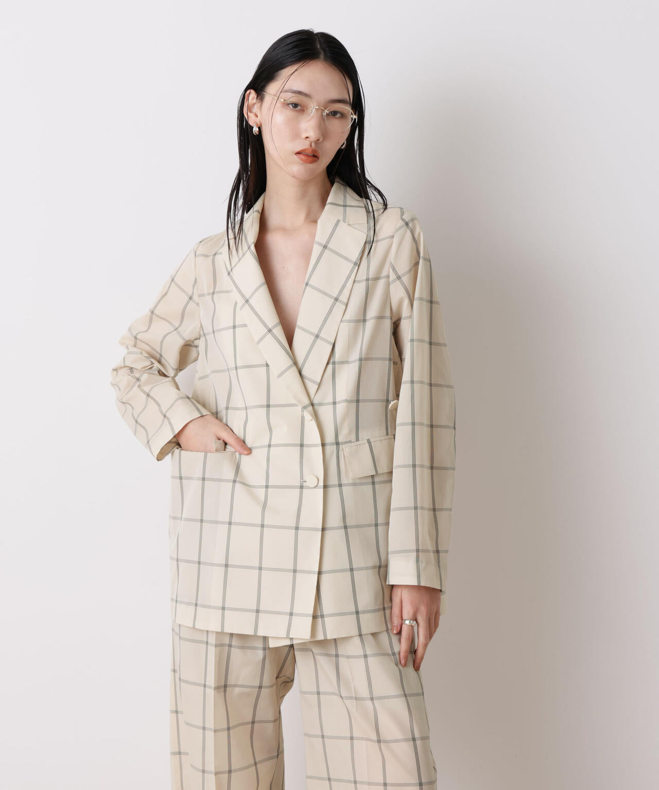 「STEVELOUR」オーガンチェックジャケット(セットアップ可) 6696116314