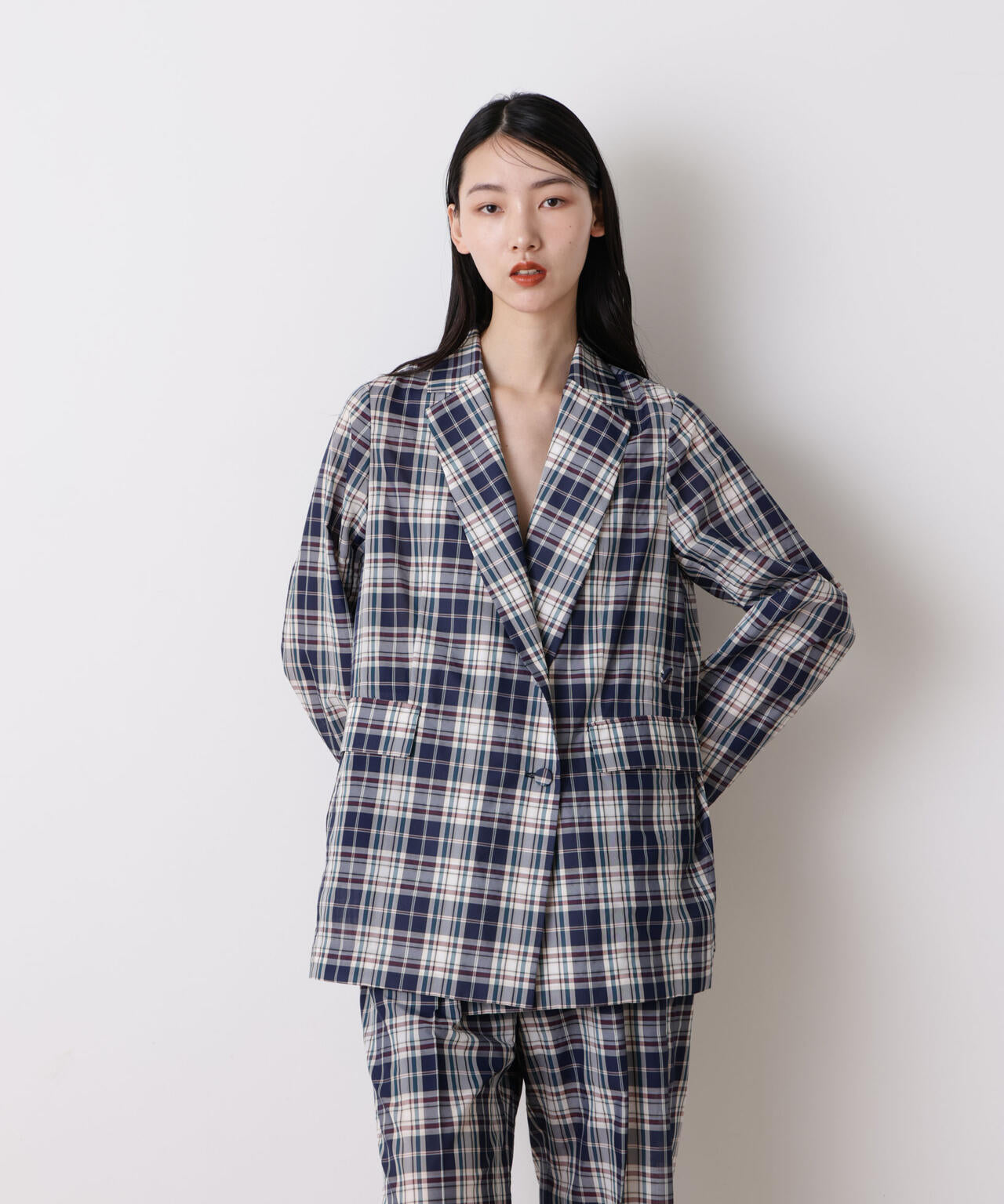 「STEVELOUR」オーガンチェックジャケット(セットアップ可) 6696116314