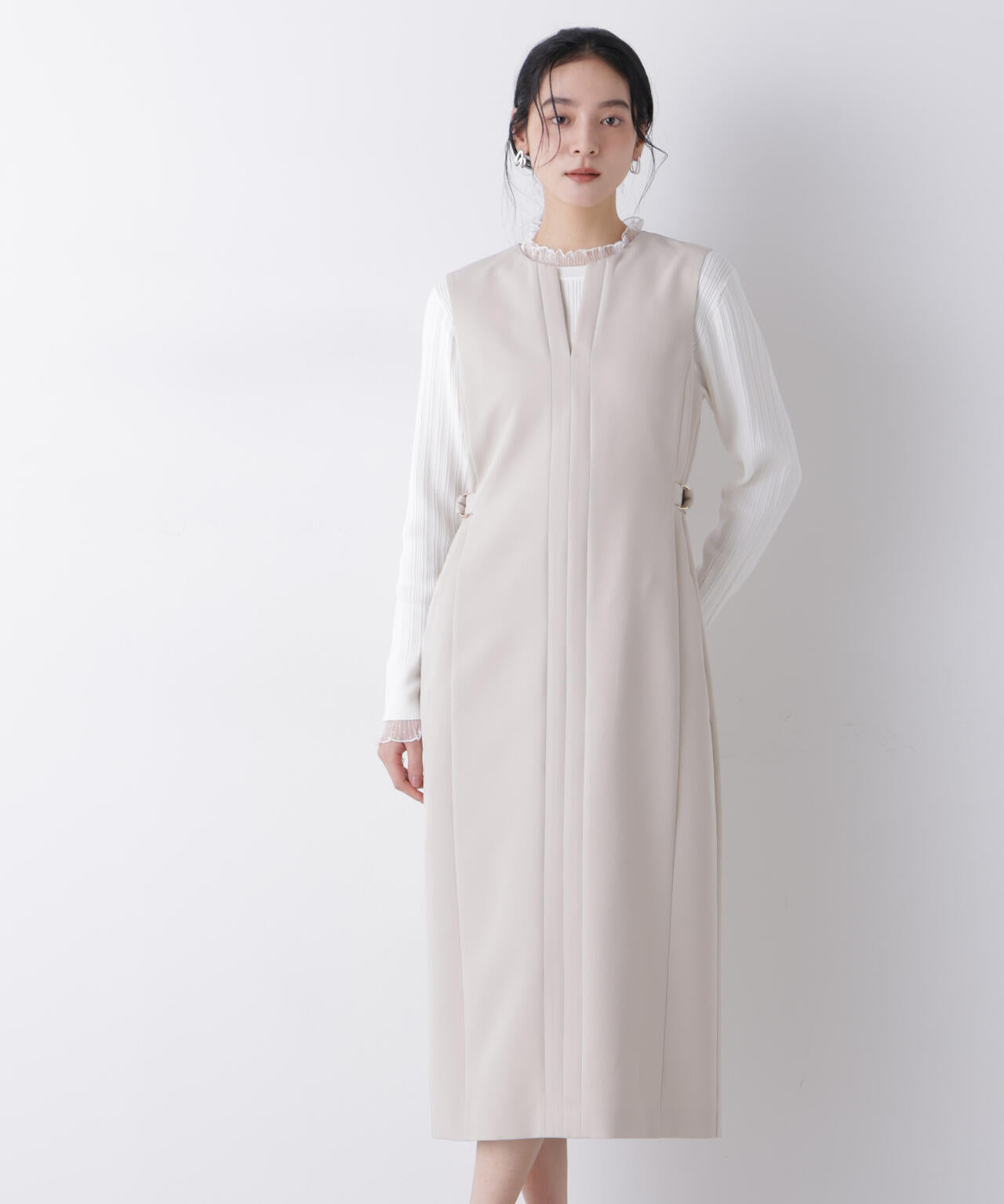 デイリーファンクション サイドベルト キーネック ワンピース