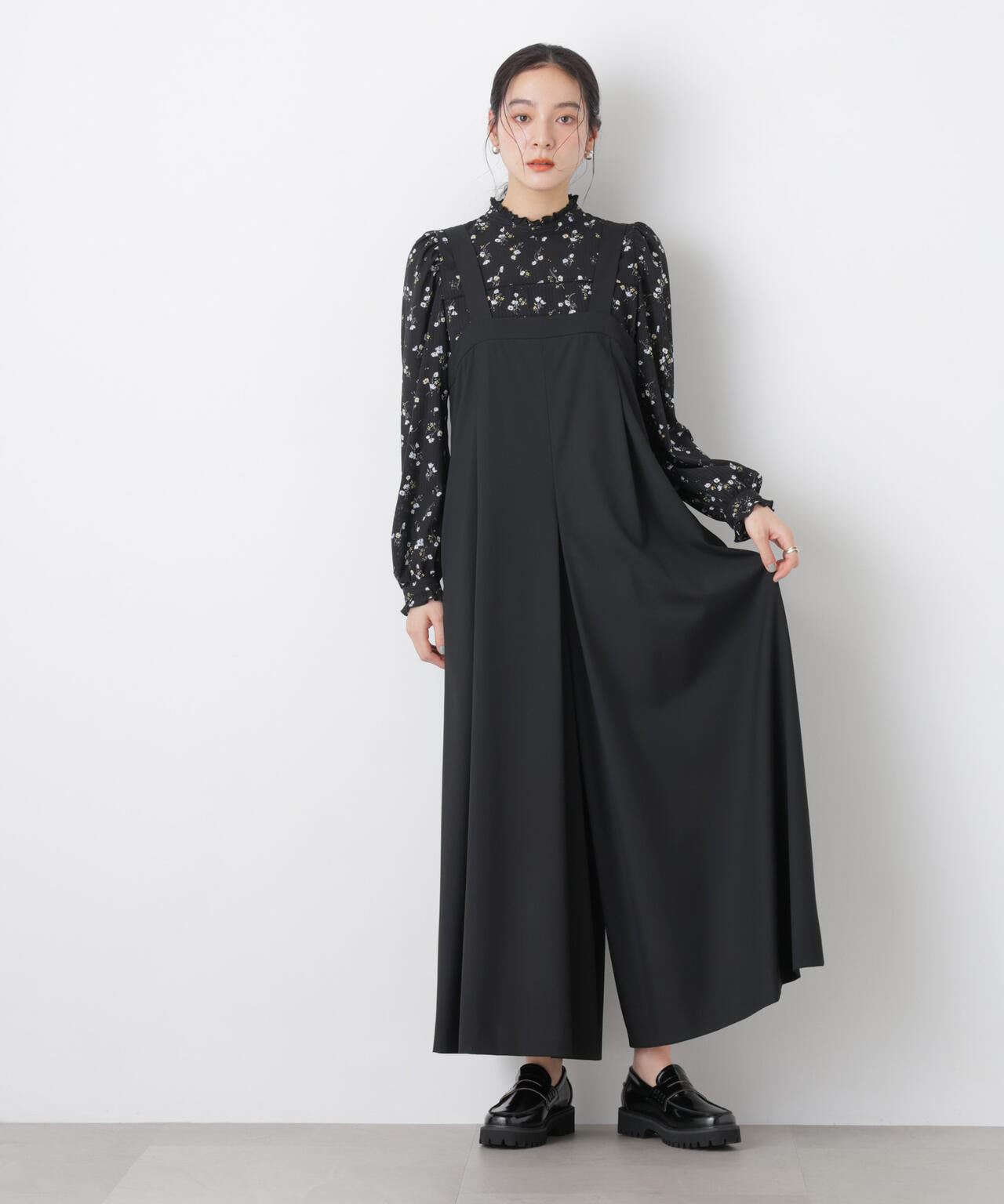 ワイド フレア サロペット