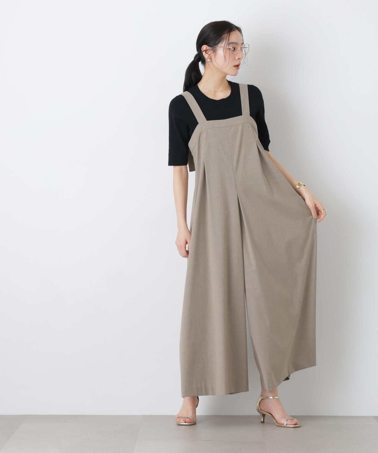 ワイド フレア サロペット