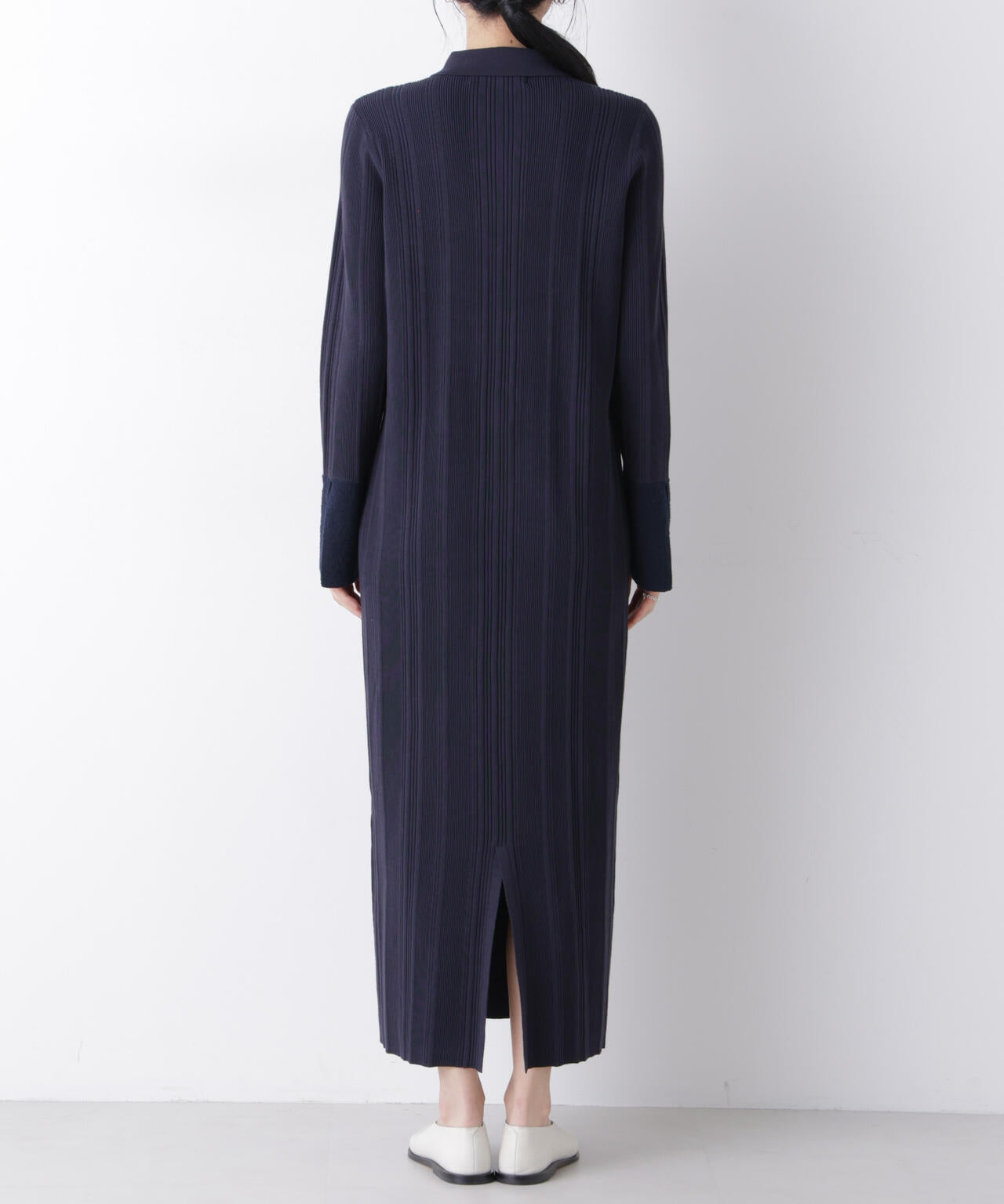 衿付き ランダムリブ ニットワンピース