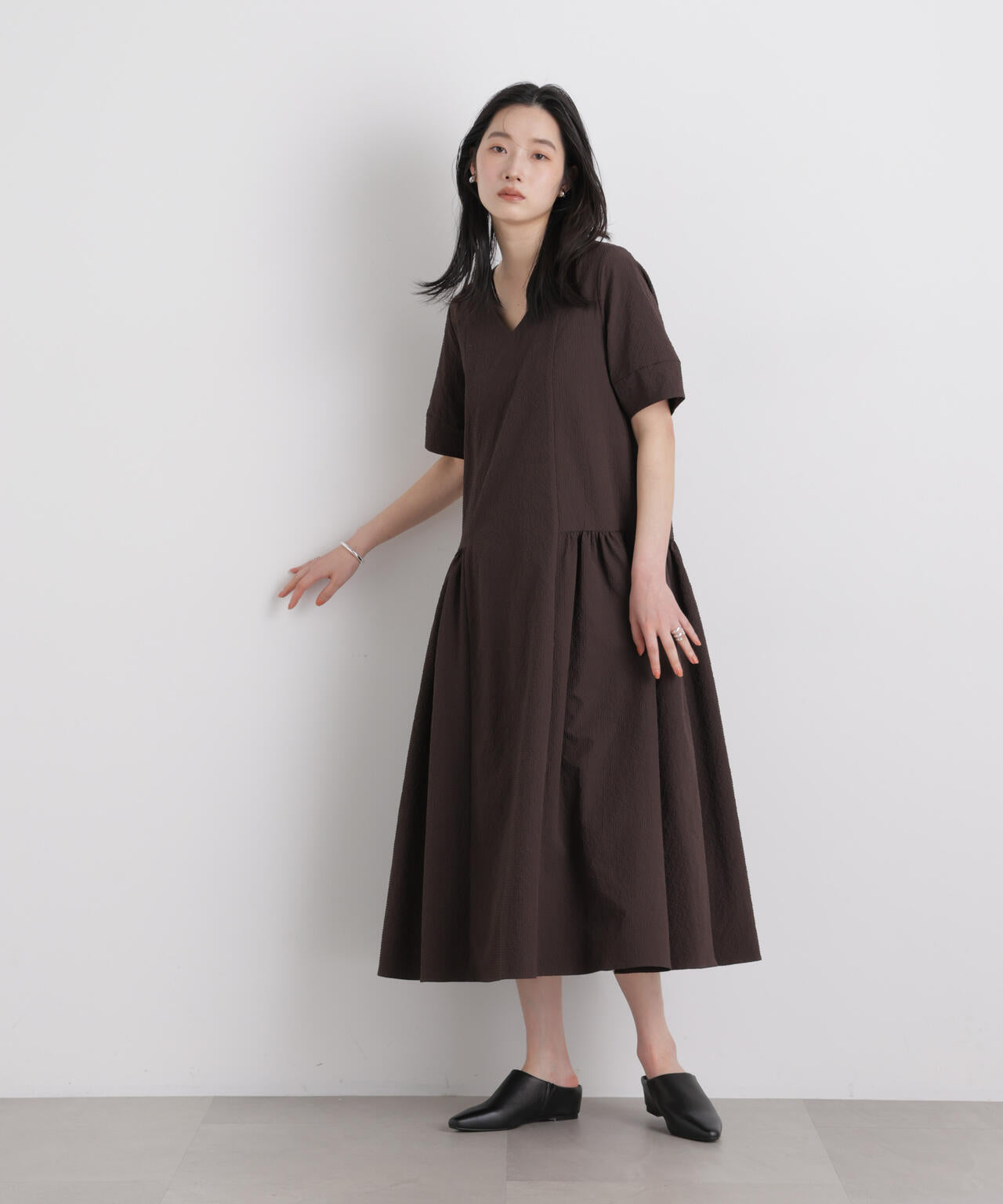 ギャザーティアードサッカーワンピース 6696119308