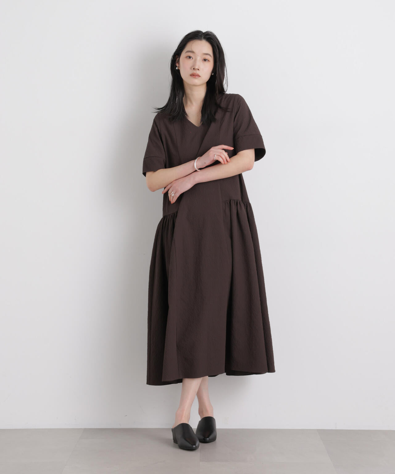 ギャザーティアードサッカーワンピース