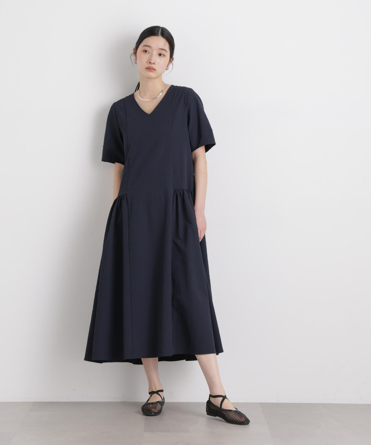 ギャザーティアードサッカーワンピース