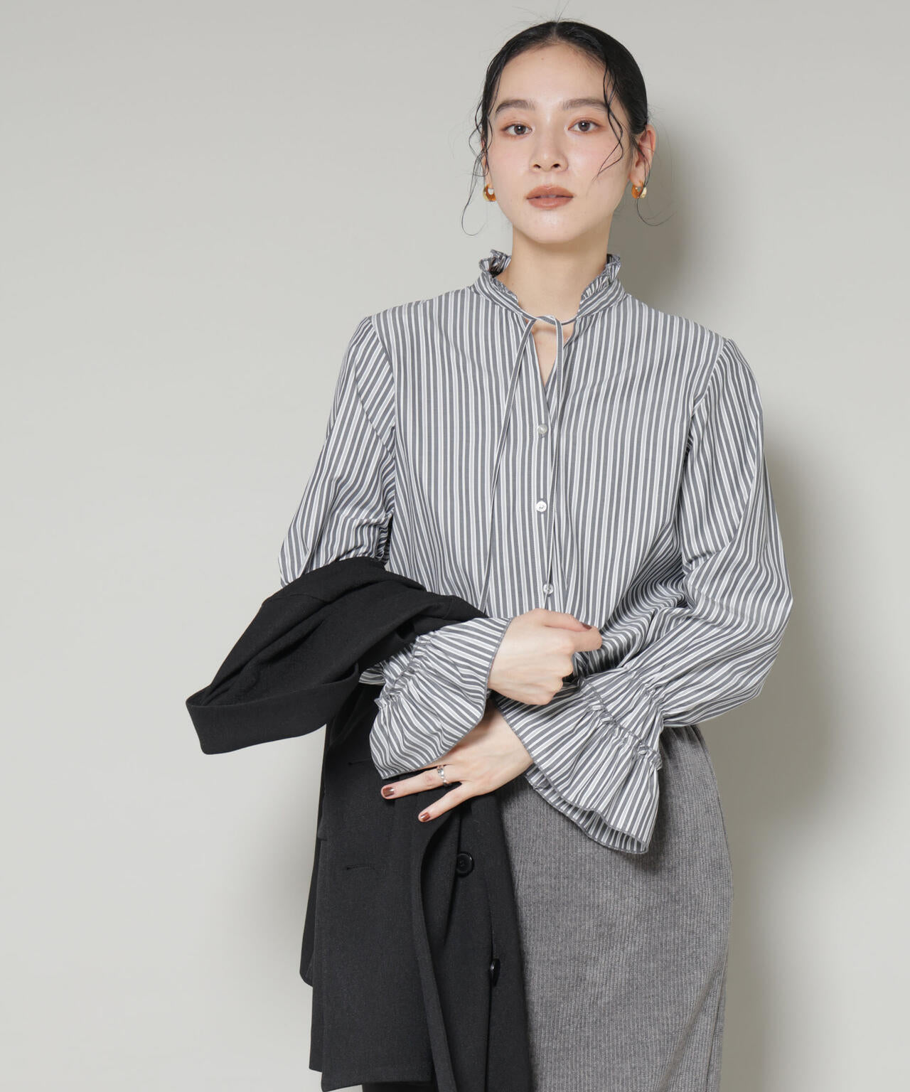 ストライプ フリル シャツ