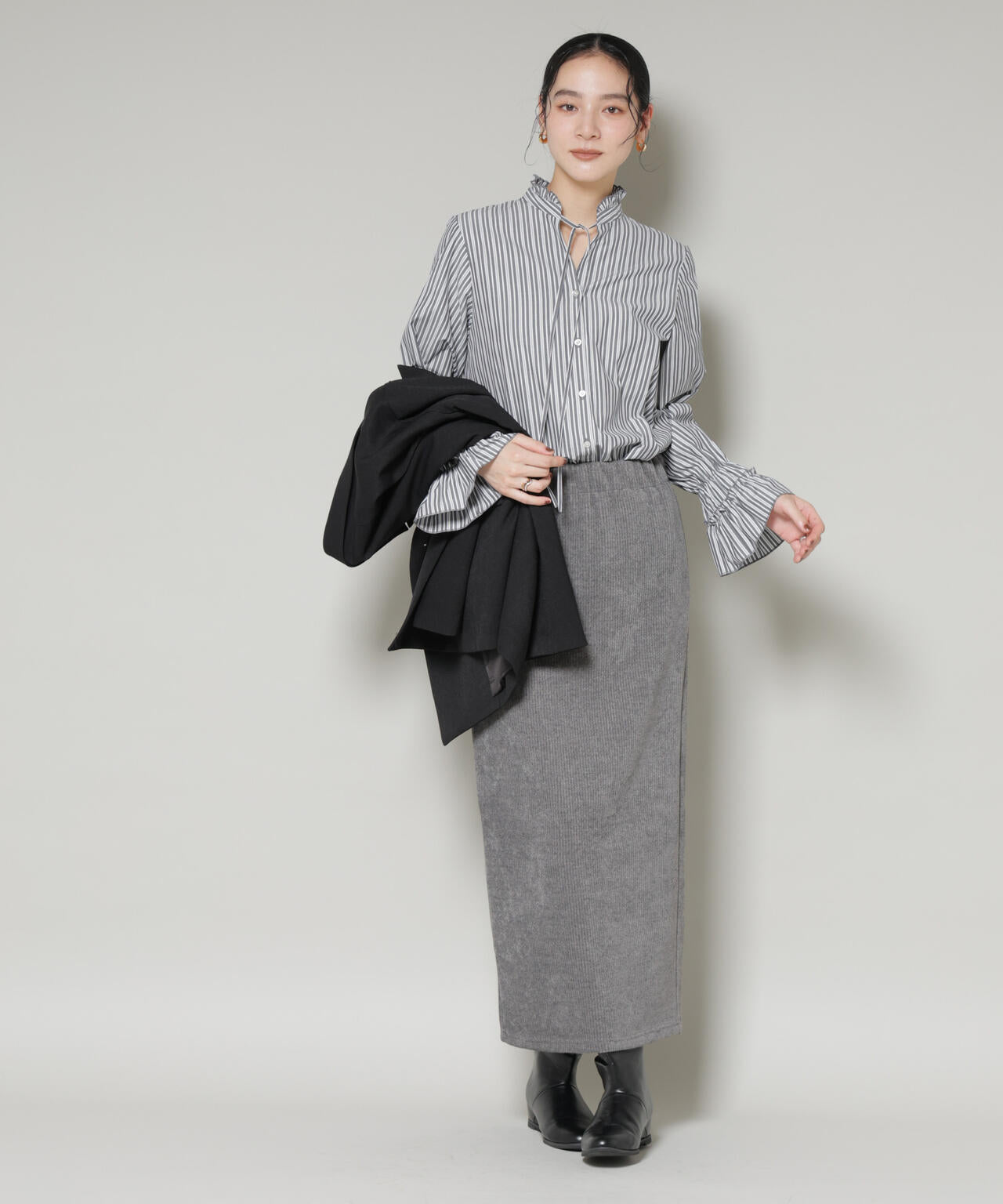 ストライプ フリル シャツ