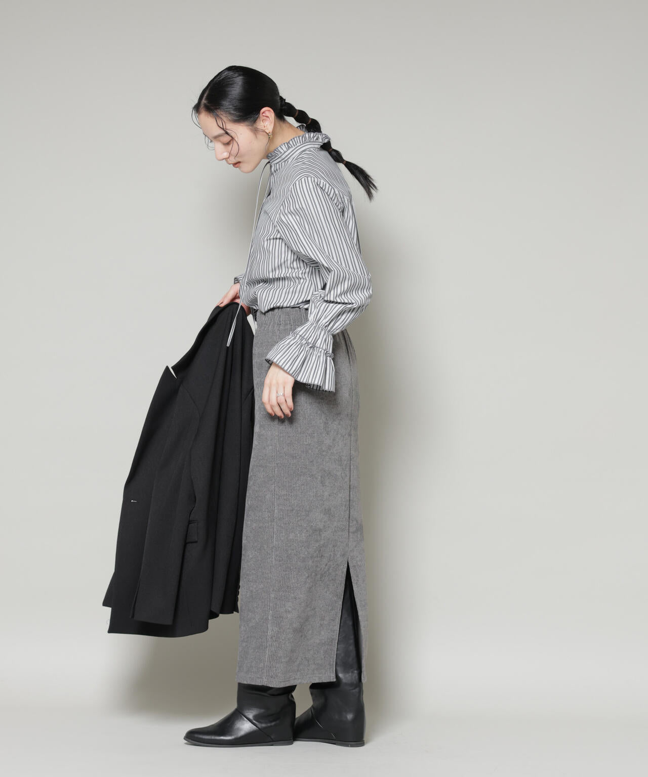 ストライプ フリル シャツ