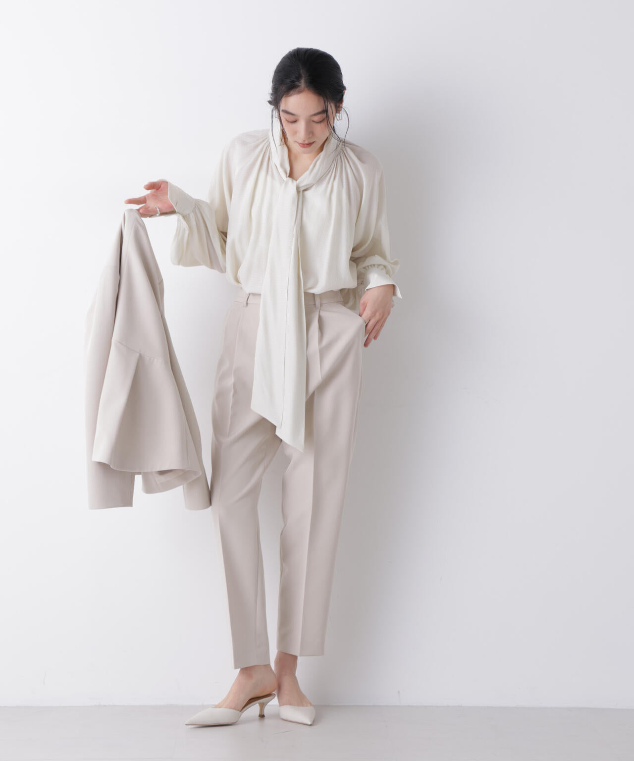 ドビー ドット リボンタイ ブラウス