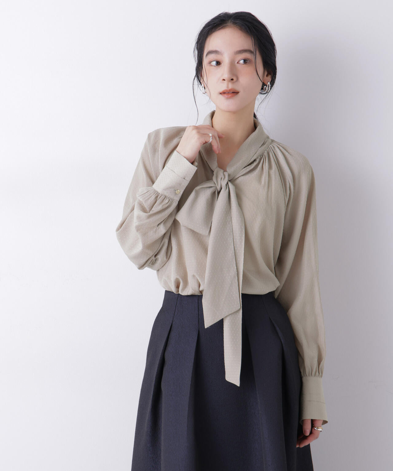 ドビードットリボンタイブラウス 6696120304