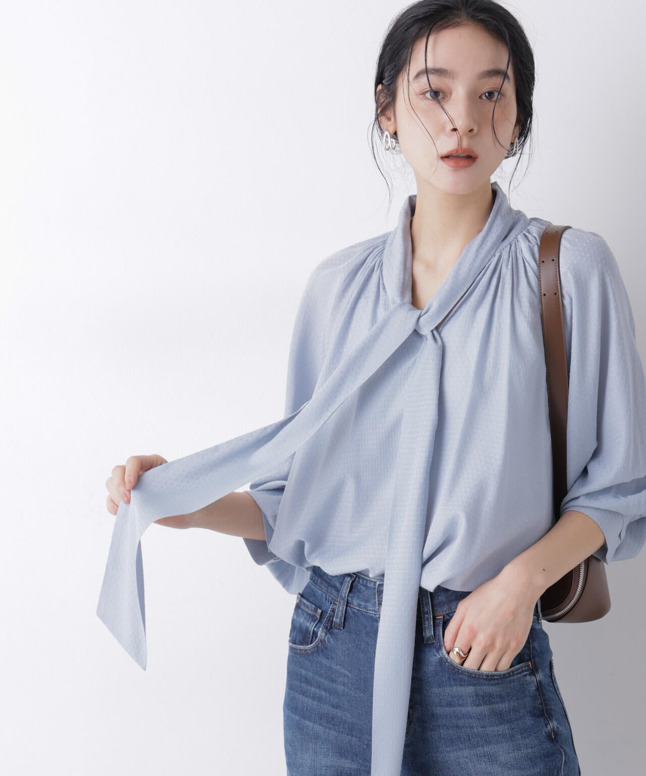 ドビードットリボンタイブラウス 6696120304