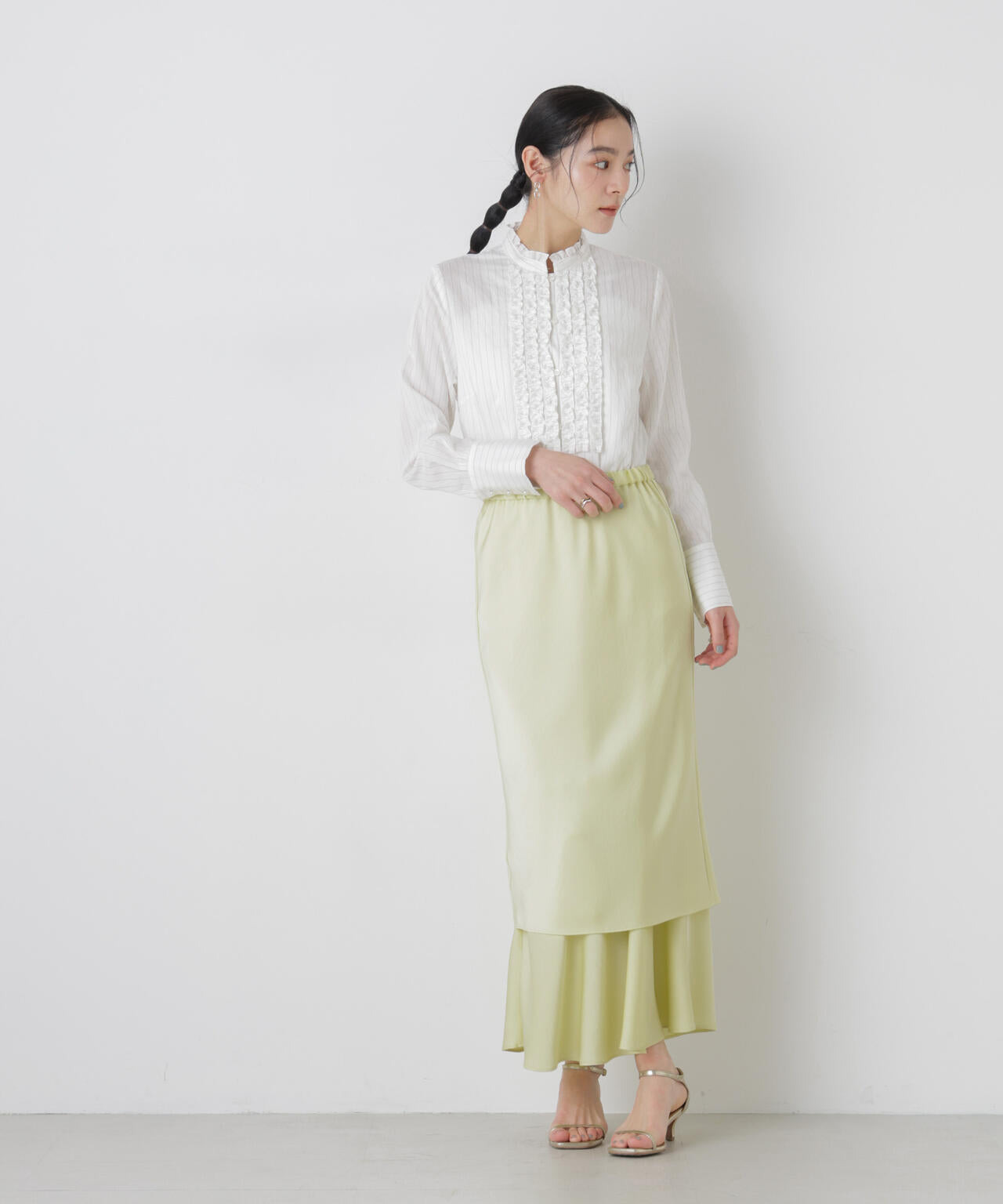 ストライプ フリル ブラウス