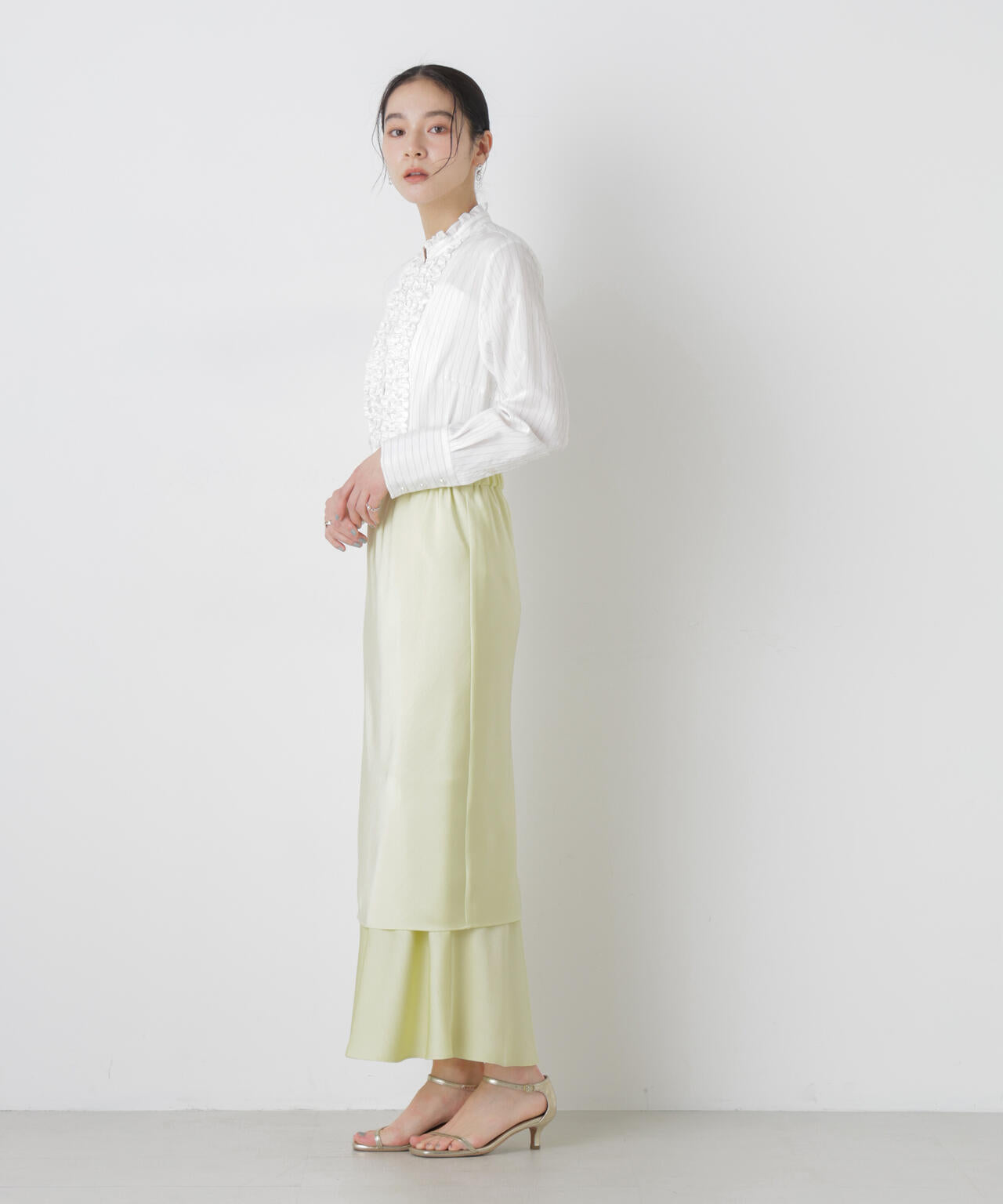 ストライプフリルブラウス 6696120306