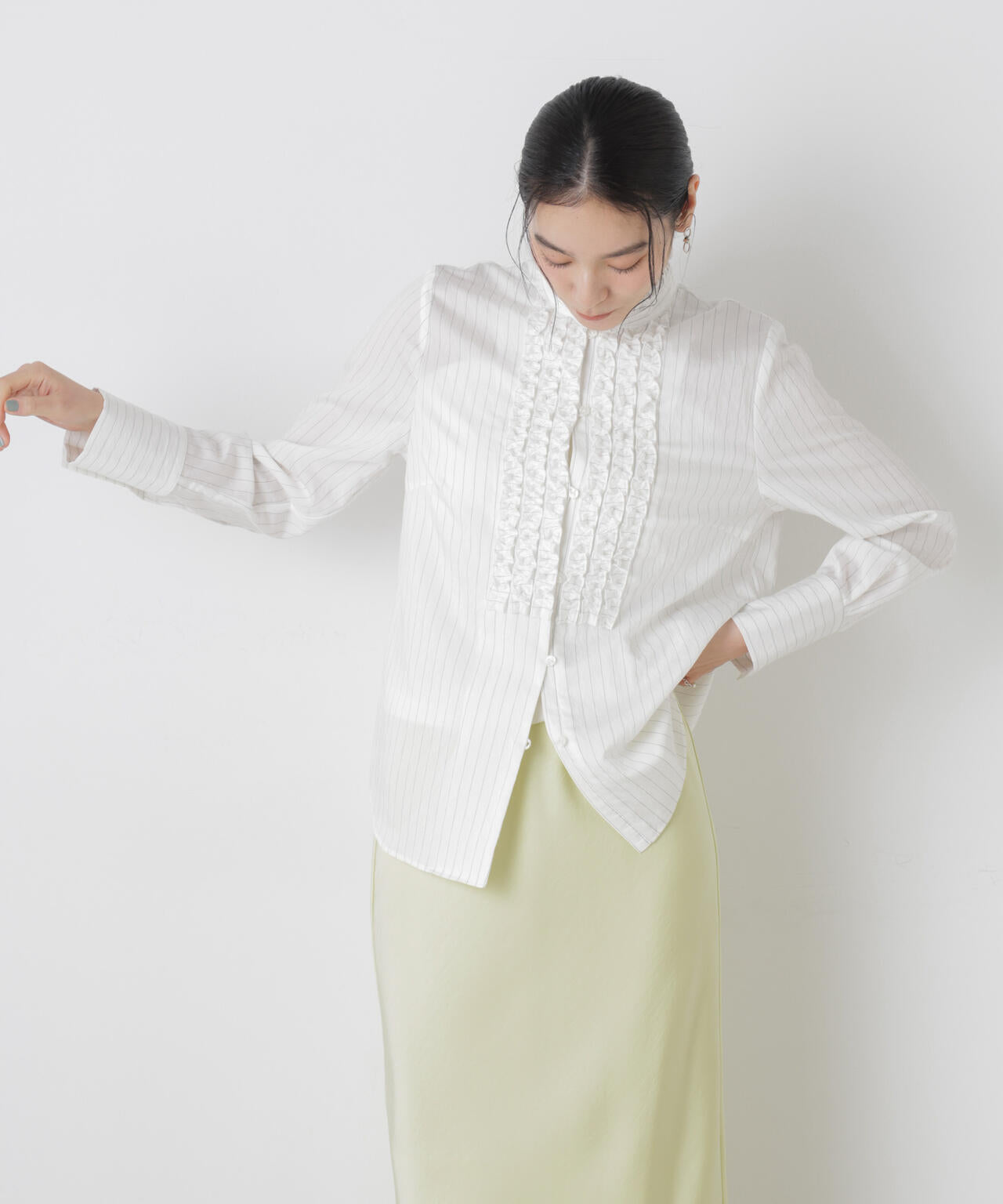 ストライプフリルブラウス 6696120306