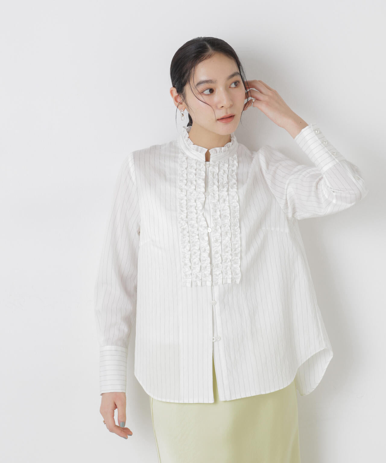 ストライプフリルブラウス