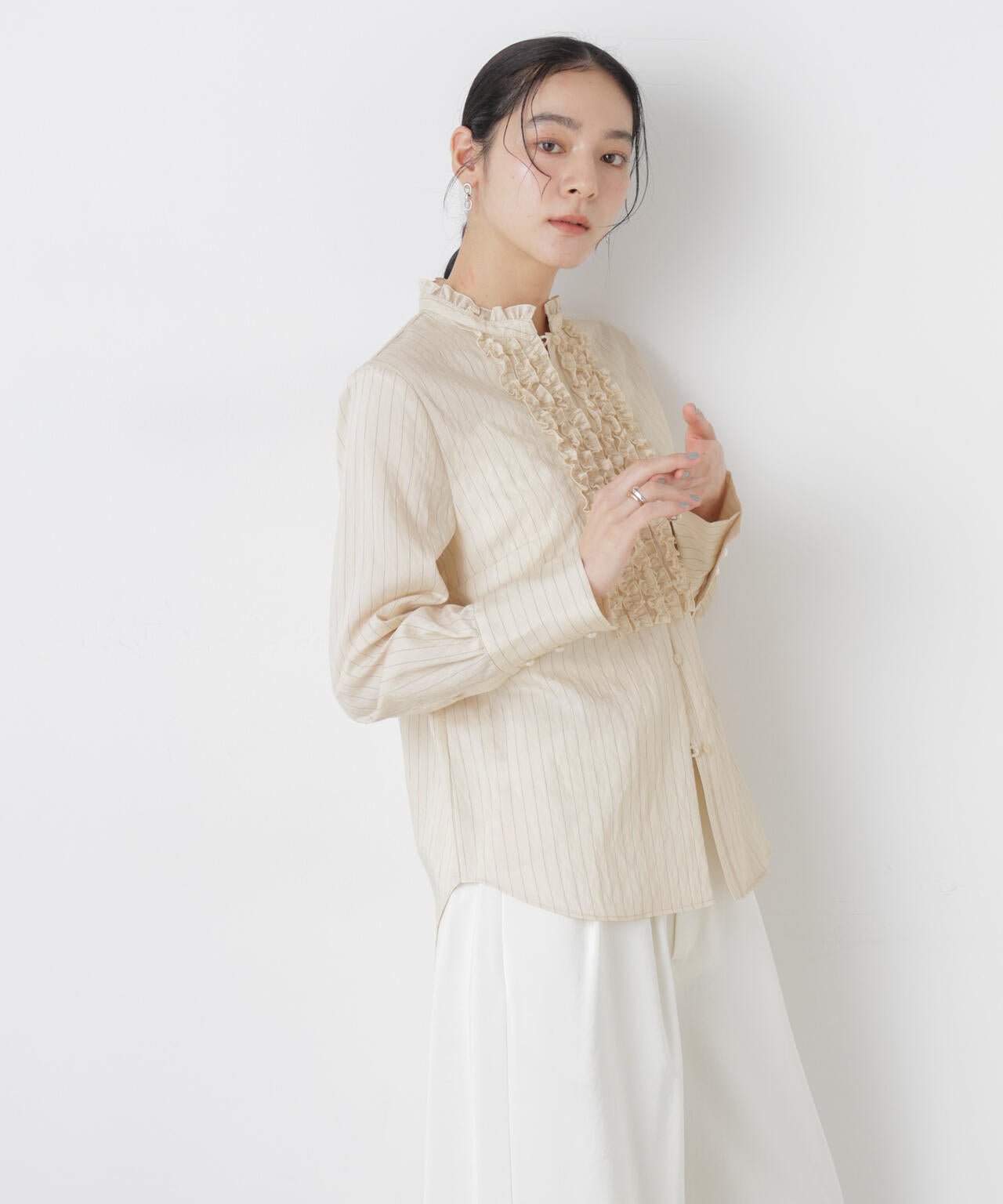 ストライプフリルブラウス 6696120306