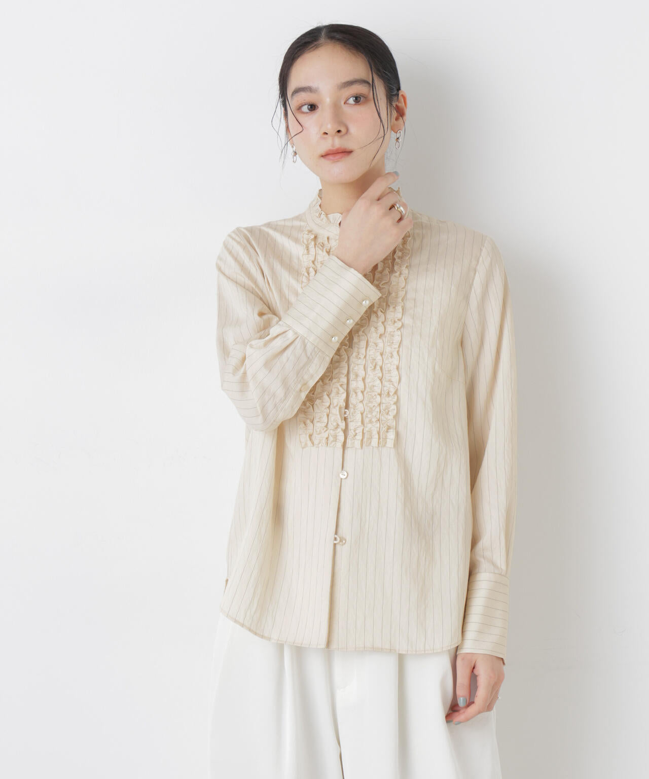 ストライプフリルブラウス 6696120306