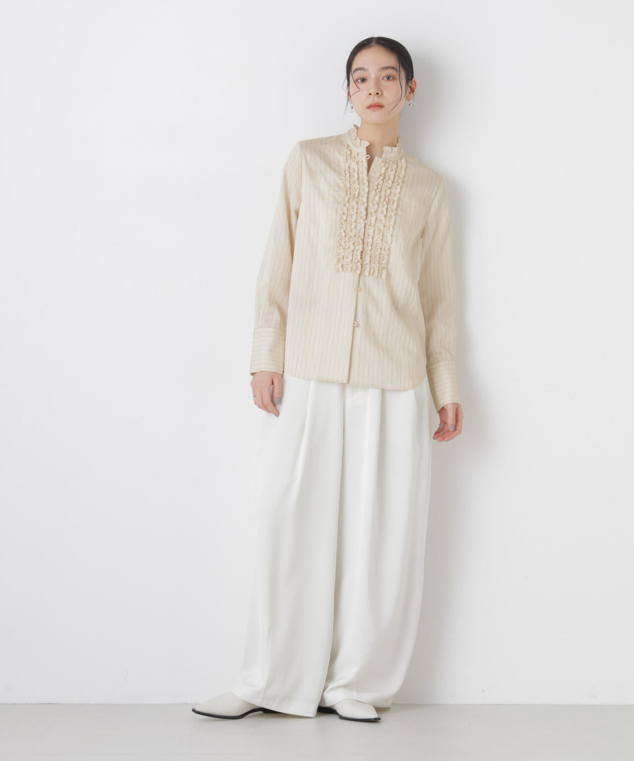 ストライプフリルブラウス 6696120306