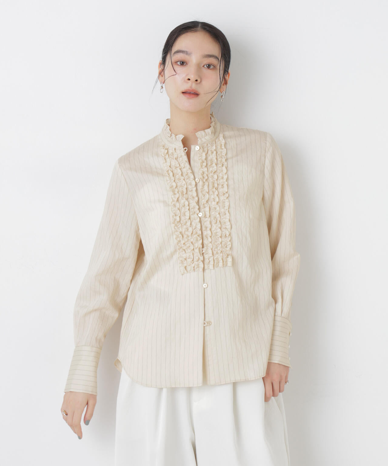 ストライプフリルブラウス