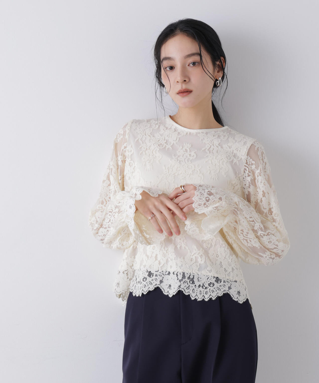 レース スカラップ ブラウス