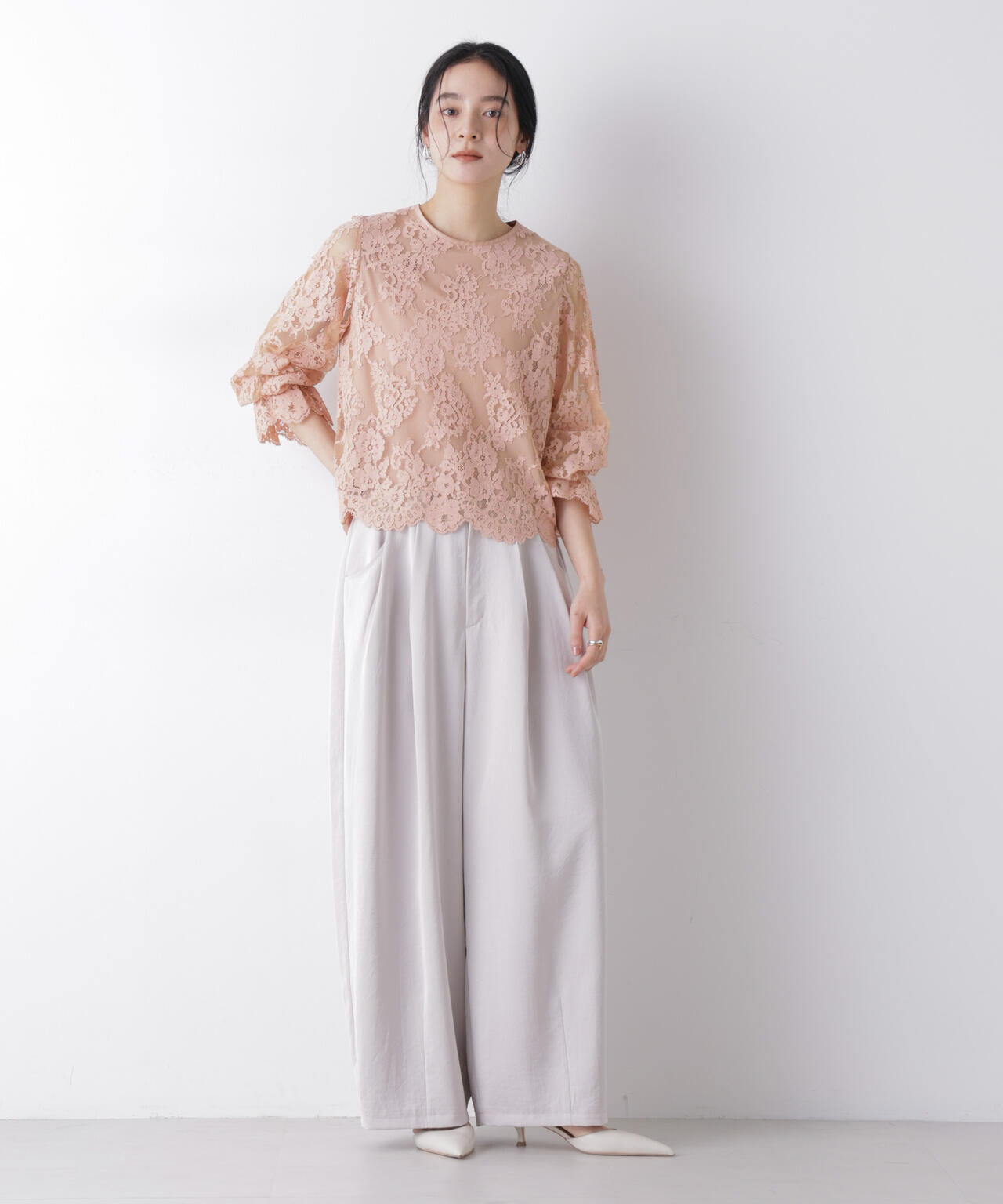 レーススカラップブラウス 6696120307