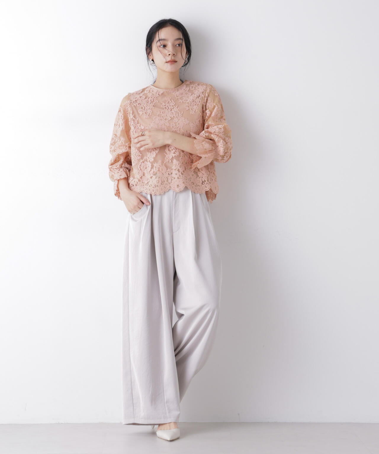 レーススカラップブラウス 6696120307