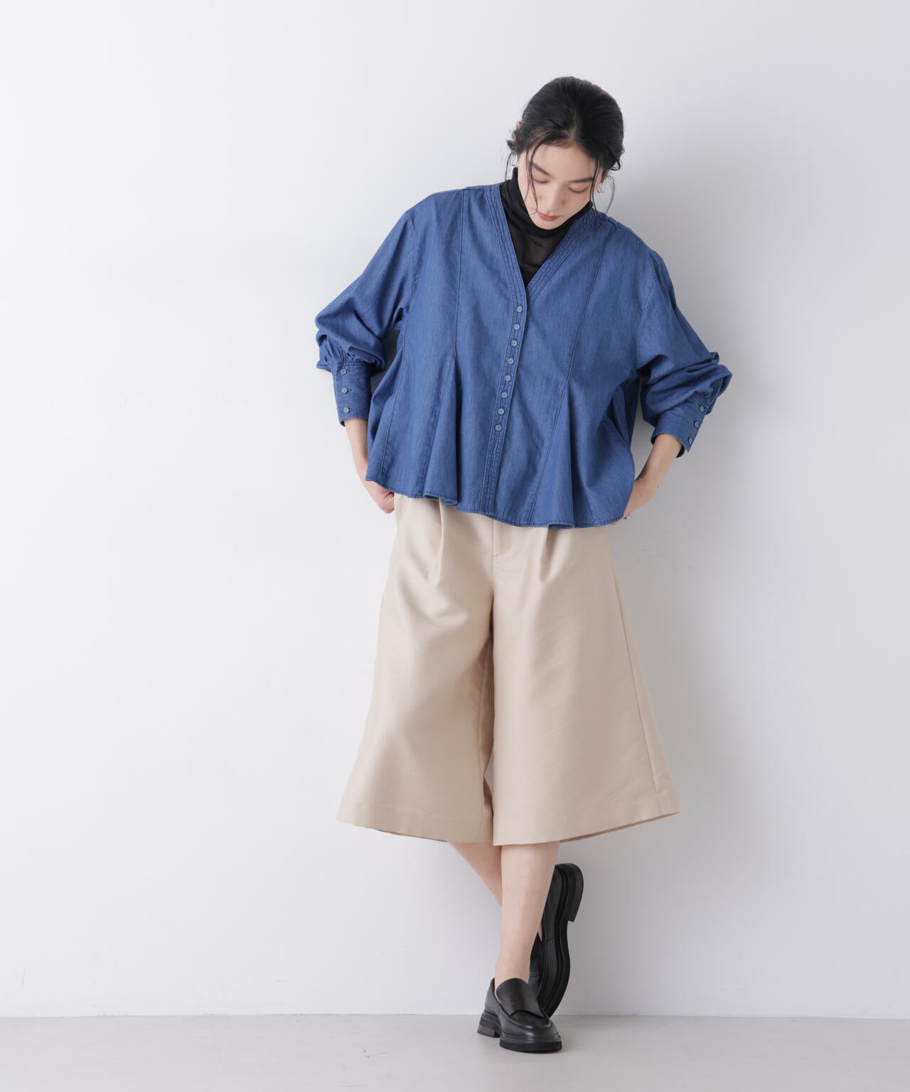 ライトデニムフレアブラウス 6696120312