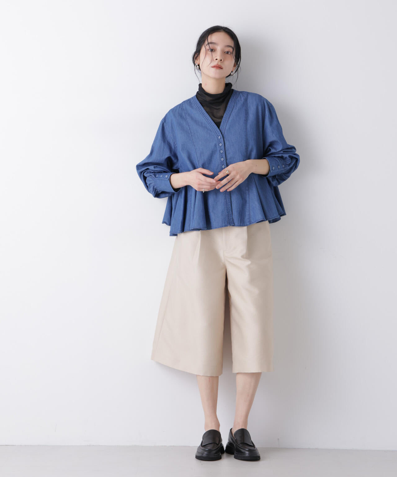 ライトデニムフレアブラウス 6696120312