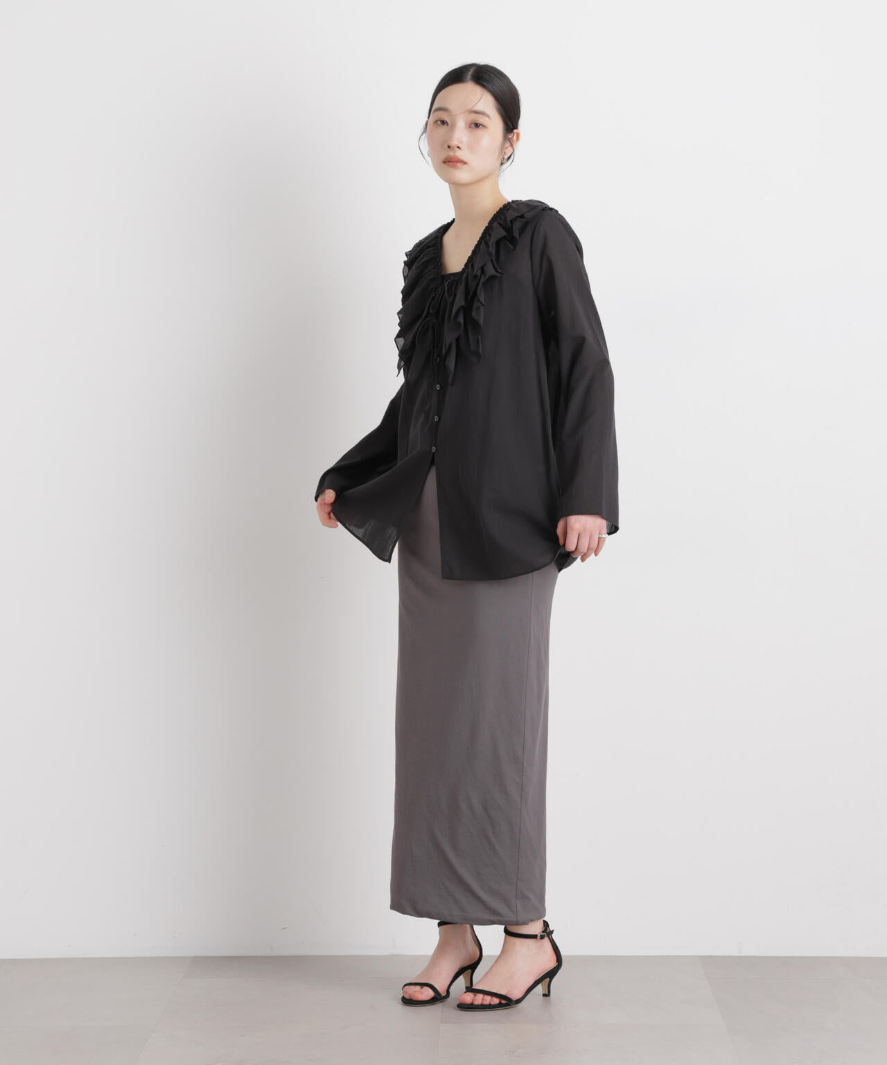 コットンシフォンフリルブラウス 6696120314
