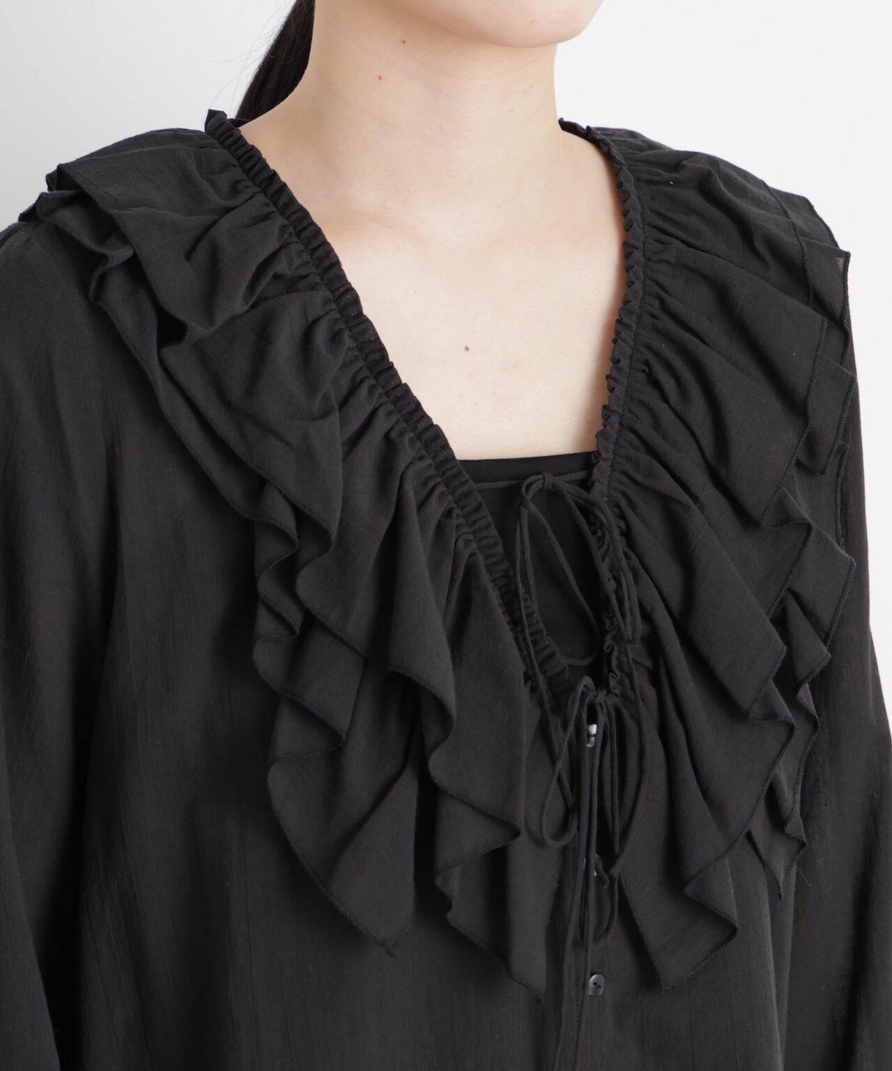 コットンシフォンフリルブラウス 6696120314