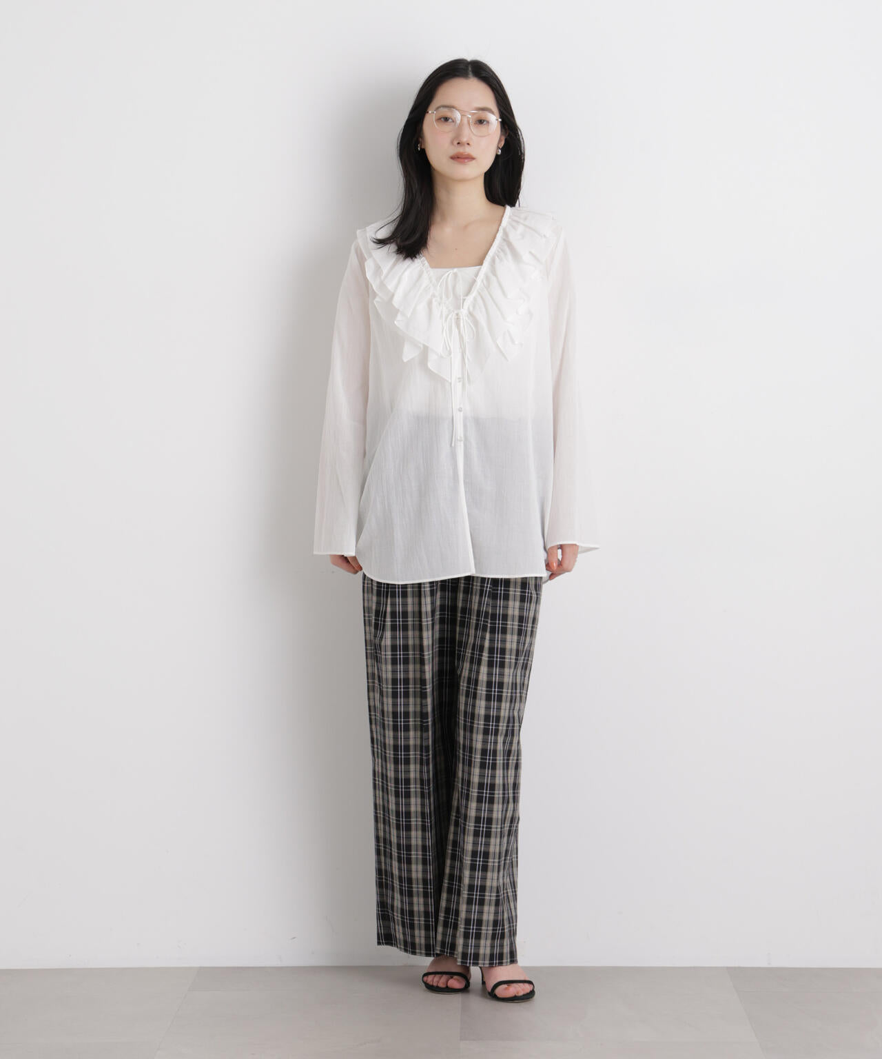 コットンシフォンフリルブラウス 6696120314