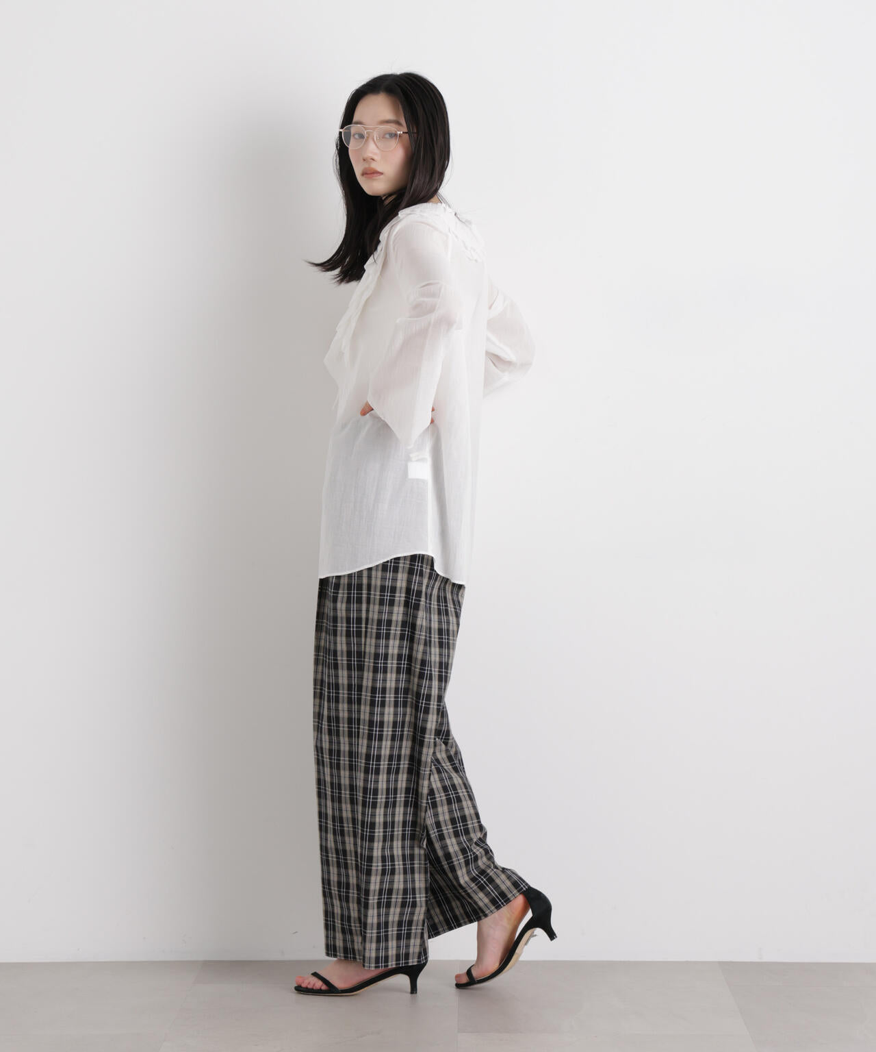 コットンシフォンフリルブラウス 6696120314