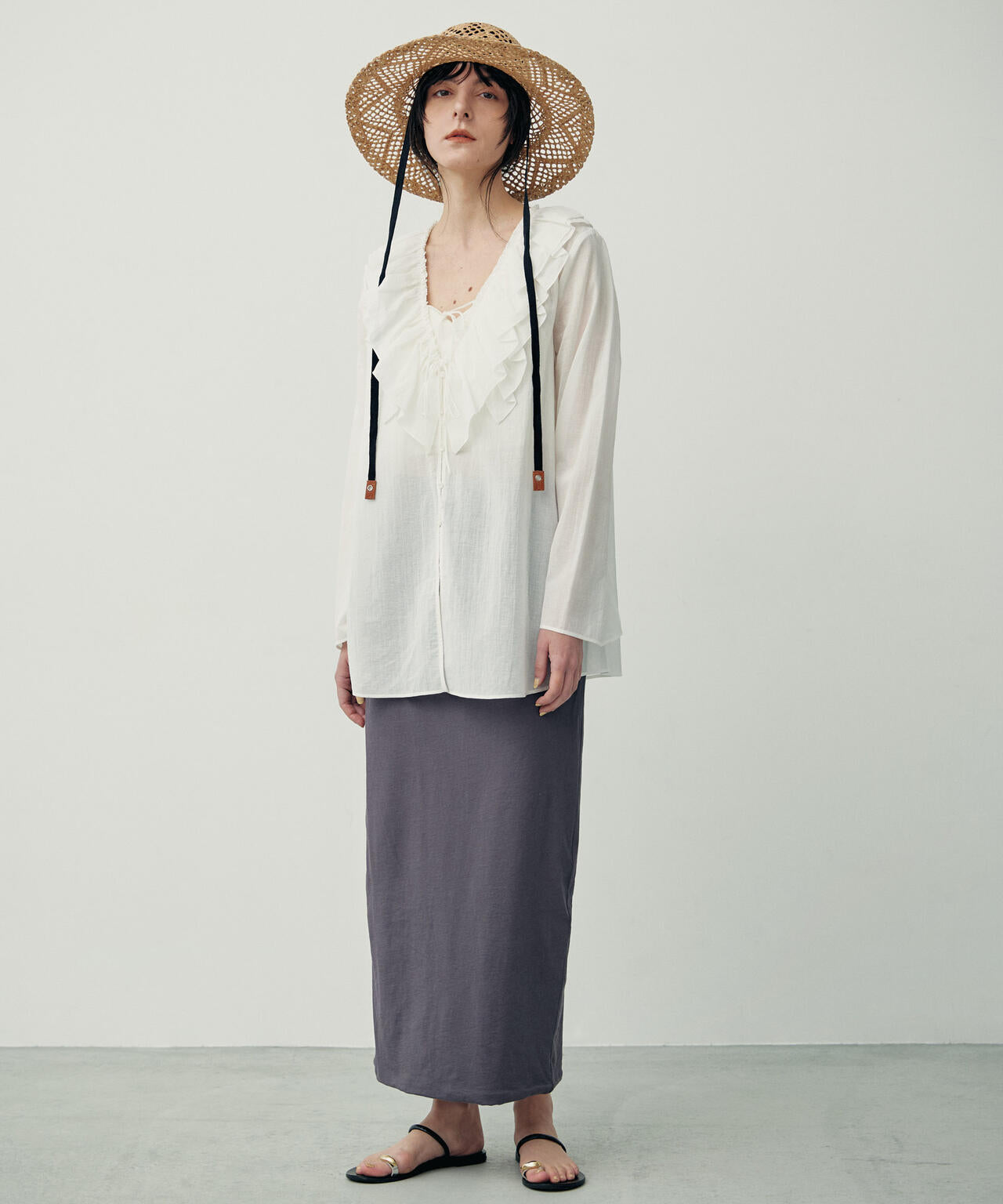 コットンシフォンフリルブラウス 6696120314