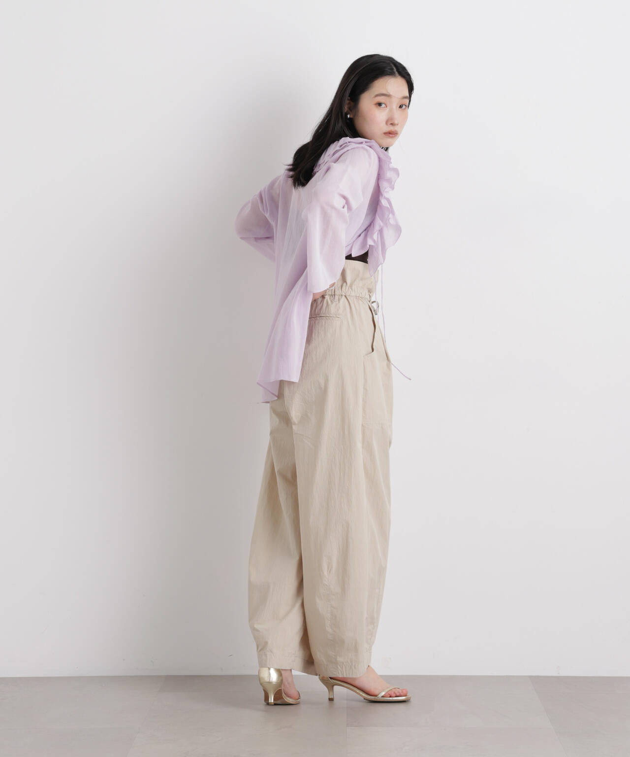 コットン シフォン フリル ブラウス