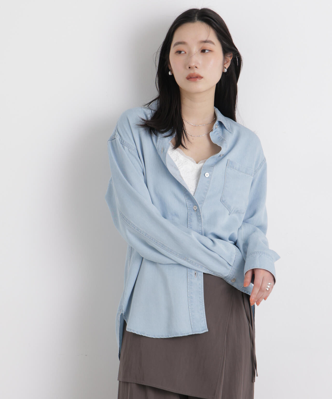 即購入OK！！早い者勝ち！ネット完売商品！爽やかブルー テンセルロングシャツ 即購入OK！ネット完売商品！爽やかブルー デニム風 テンセルロング