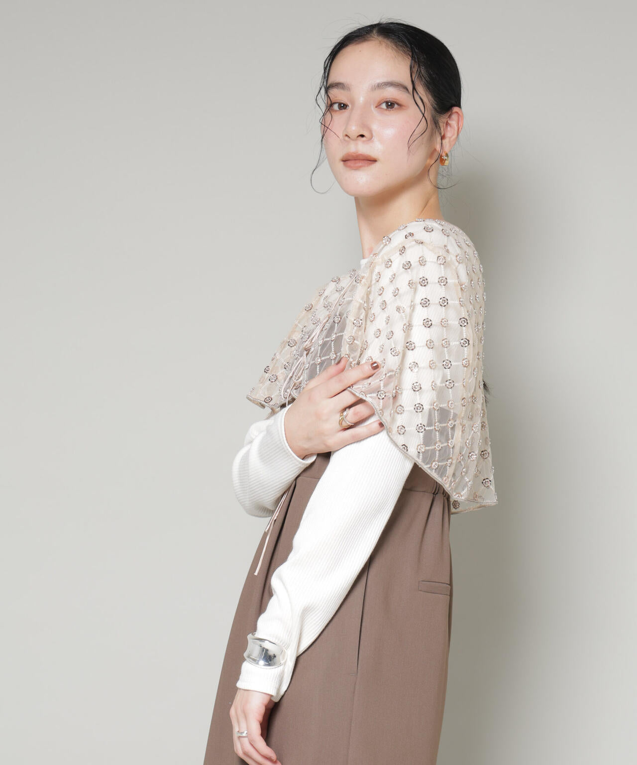 スパンコールビーズ刺繍ボレロストール 6696121300